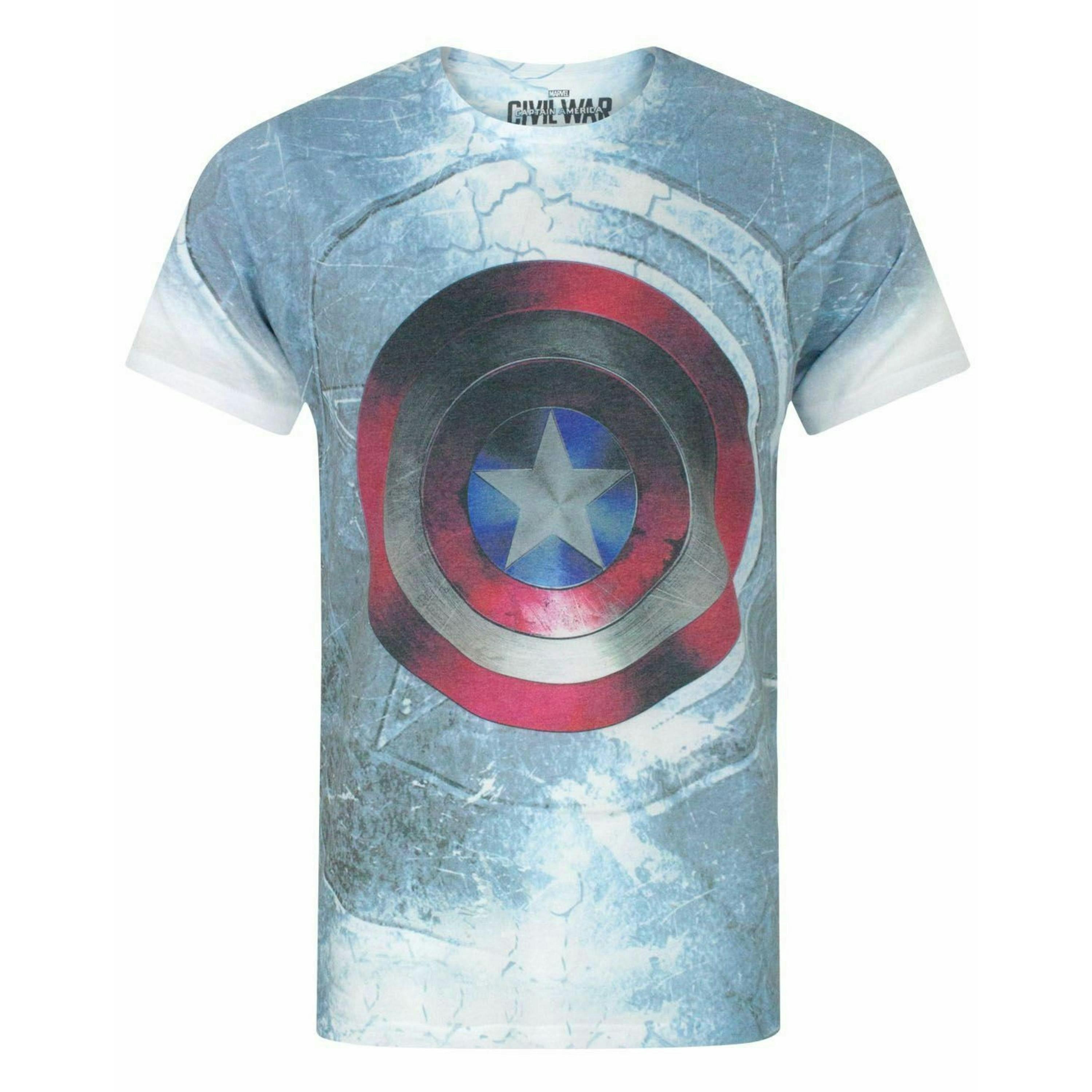 Marvel Mens White Captain America Shield Short Sleeved T-Shirt by Vanilla Underground , view 1 of 4