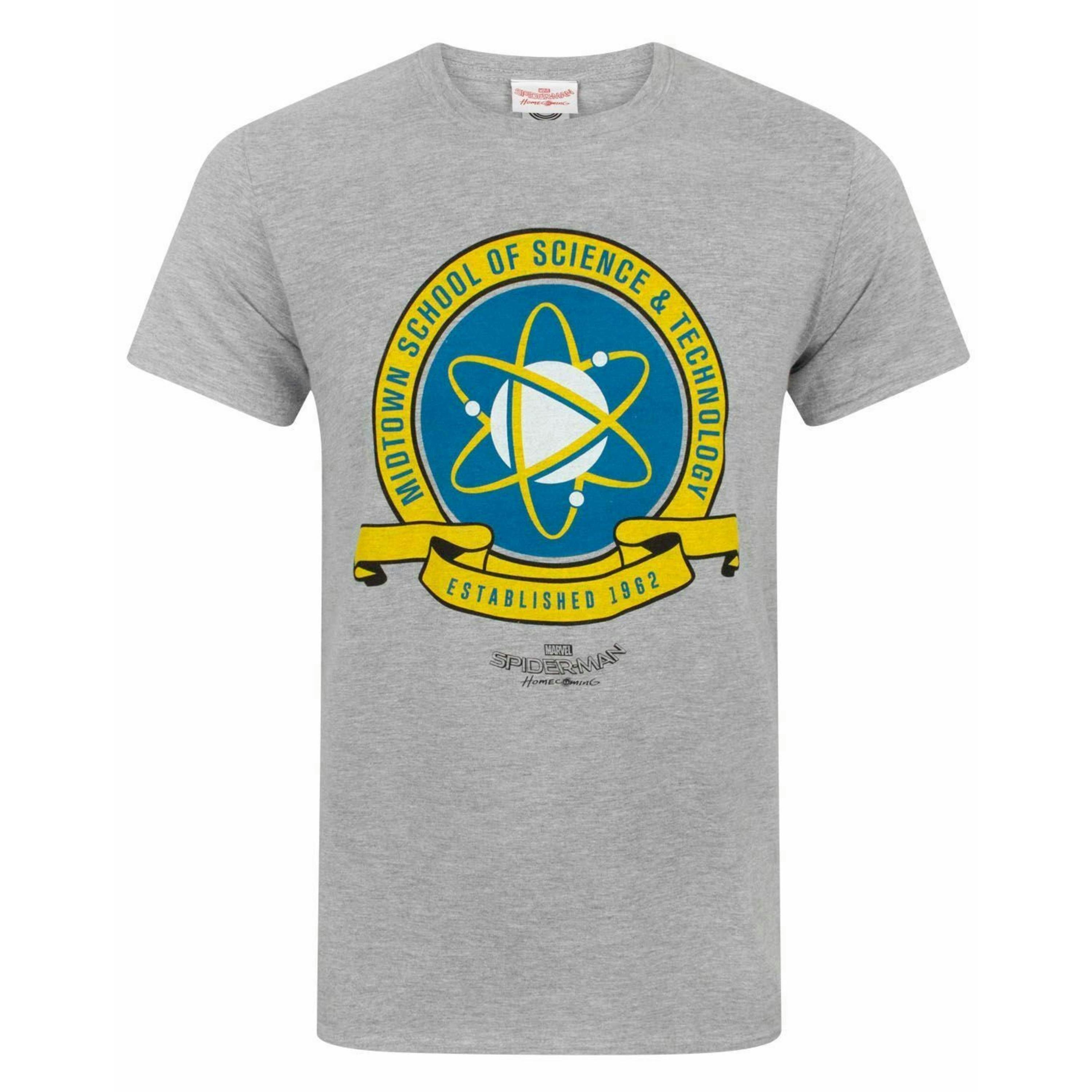Marvel Mens Grey Spider-Man Midtown School Crest Short Sleeved T-Shirt by Vanilla Underground , view 1 of 4