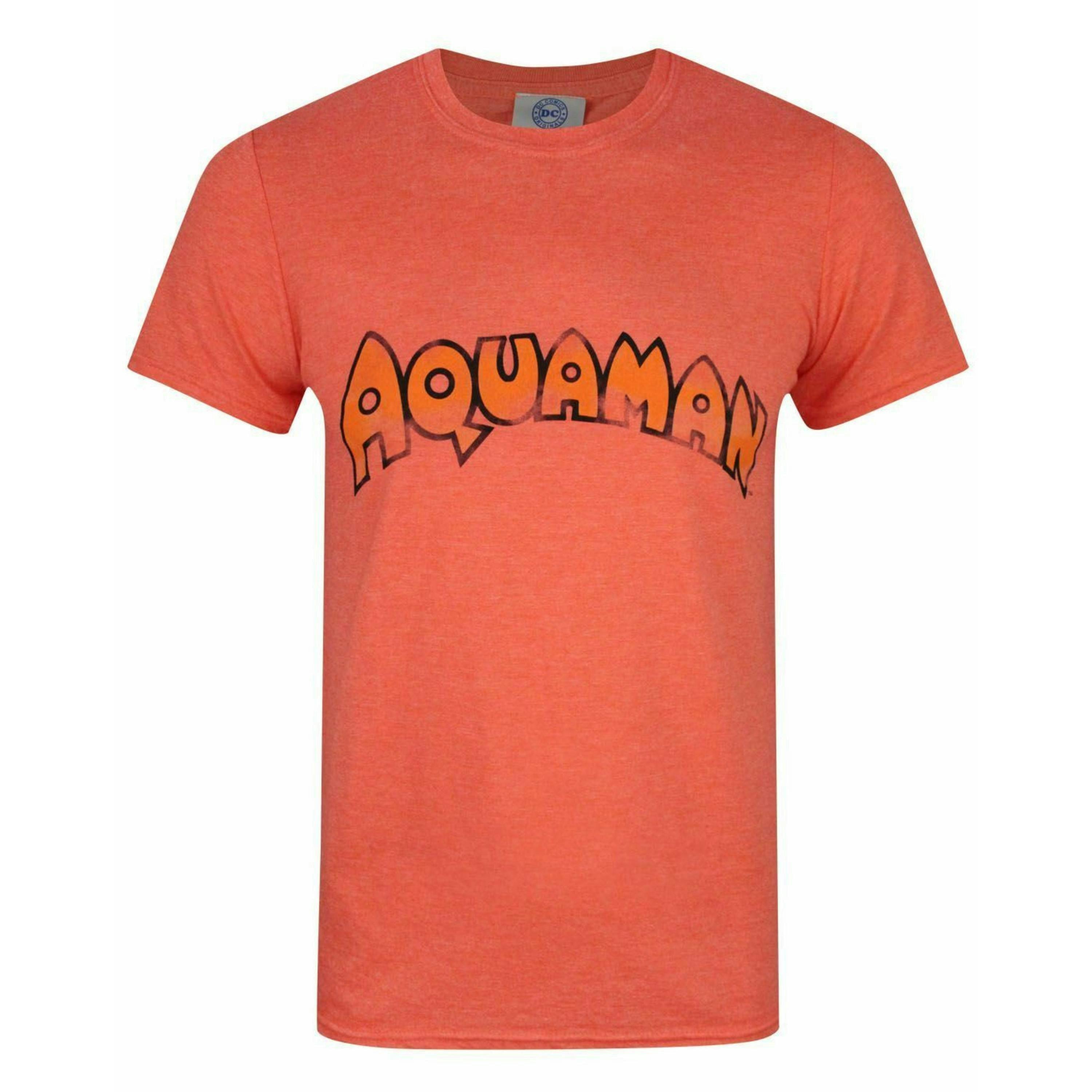 Marvel Mens Orange Aquaman Logo Short Sleeved T-Shirt by Vanilla Underground , view 1 of 4