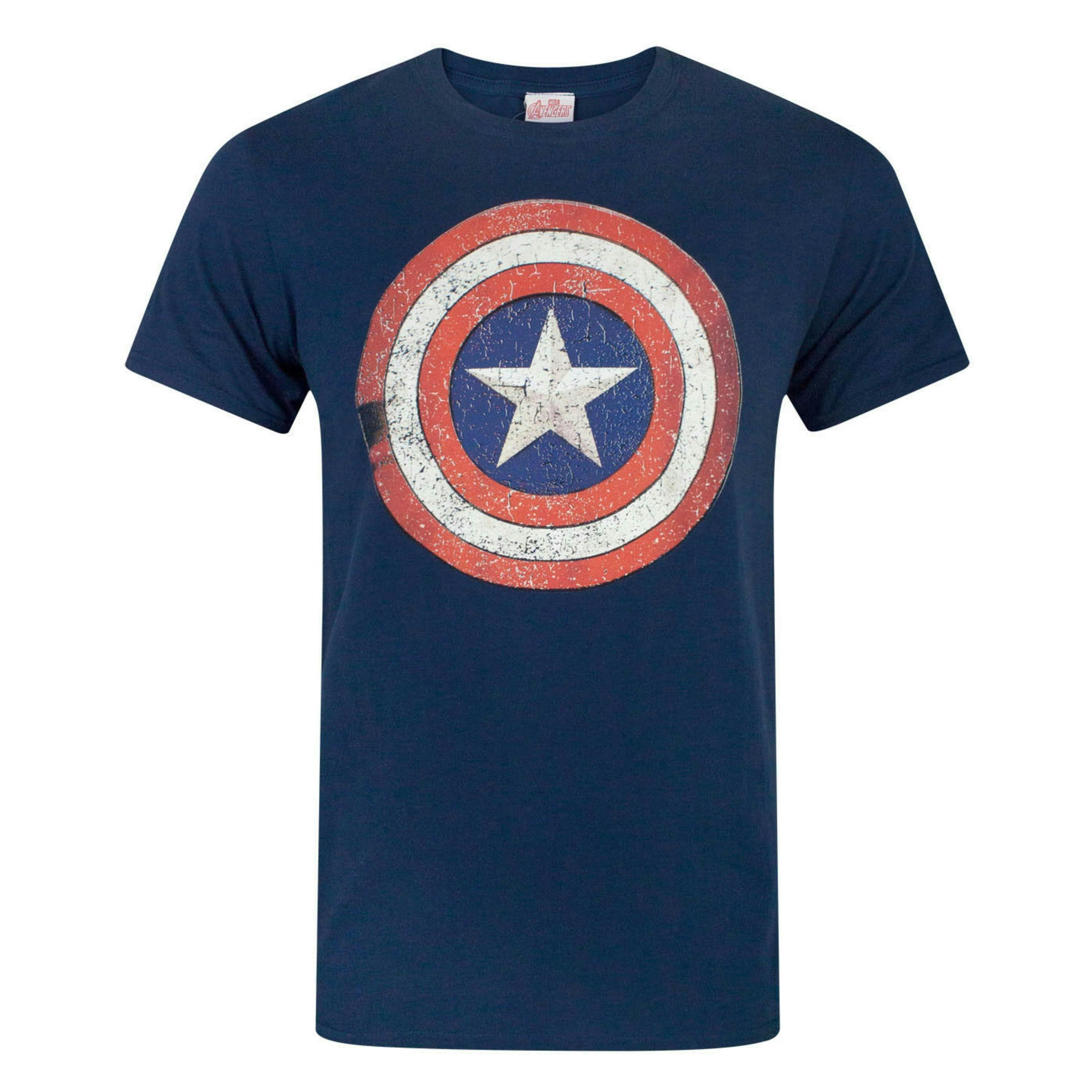 Marvel Mens Blue Captain America Distressed Shield Graphic Short Sleeved T-Shirt by Vanilla Underground , view 1 of 1