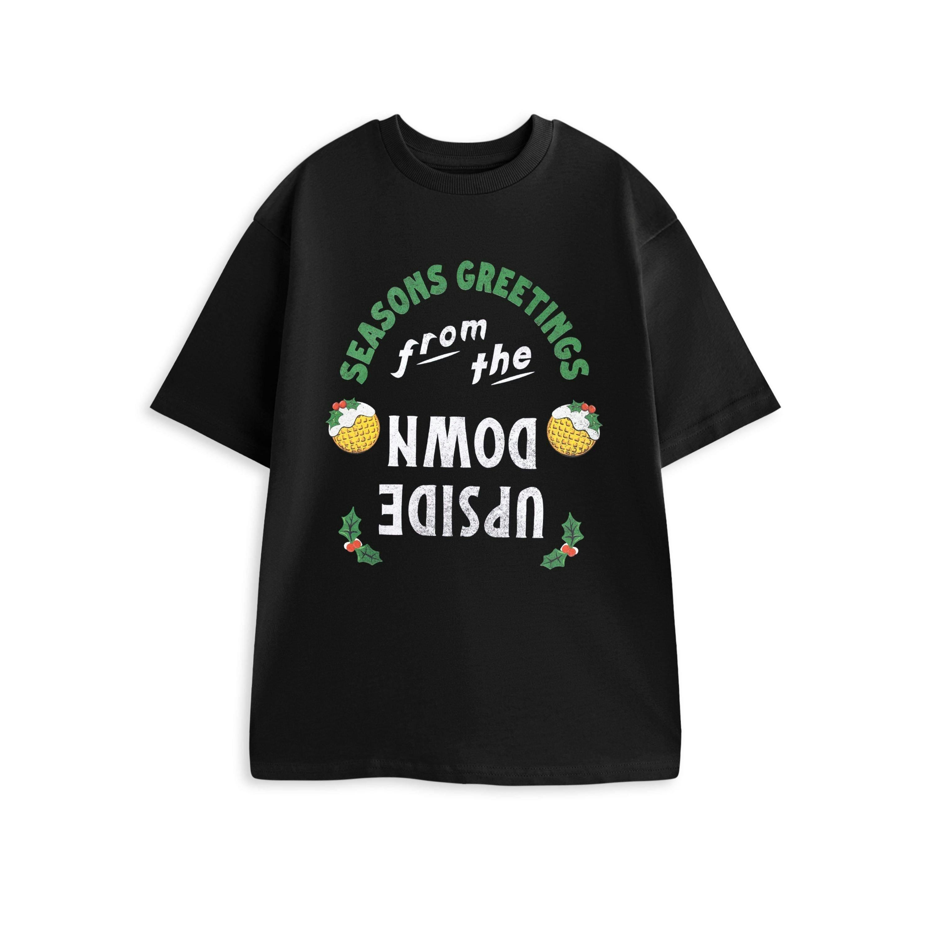 Stranger Things Unisex Black Season Greetings Short Sleeved T-Shirt by Vanilla Underground , view 1 of 4