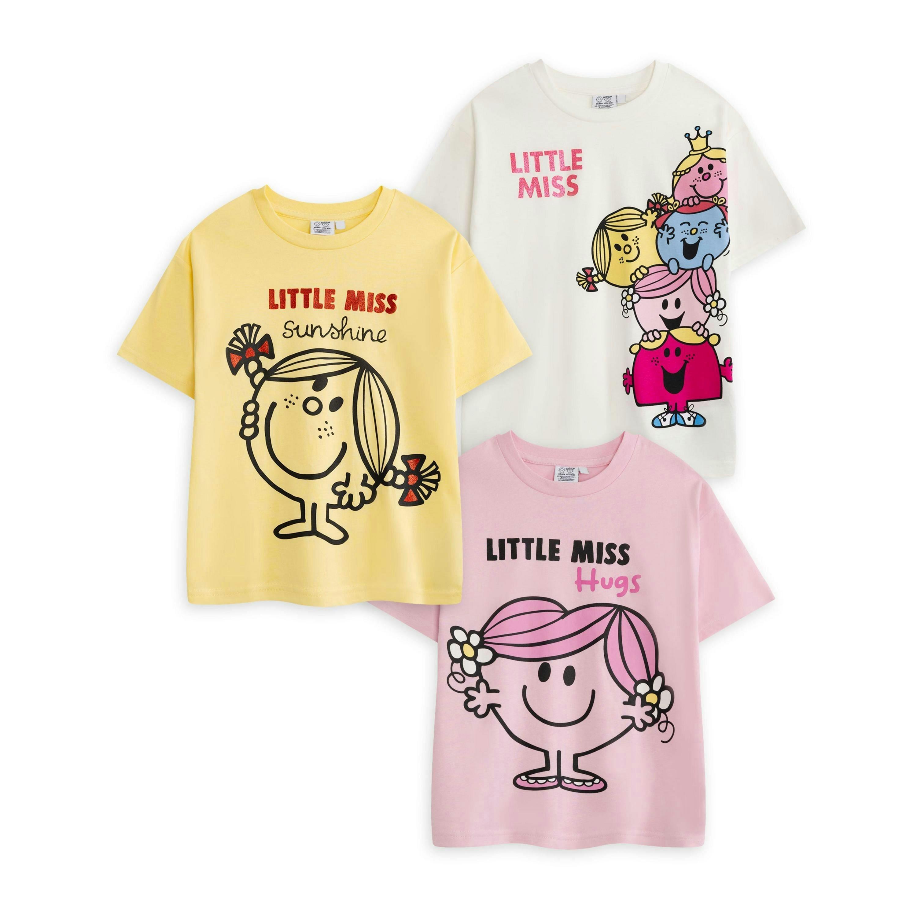 Mr. Men & Little Miss Girls Multicoloured Multi Character Multi-Pack of 3 Short-Sleeved T-Shirts by Vanilla Underground , view 1 of 6