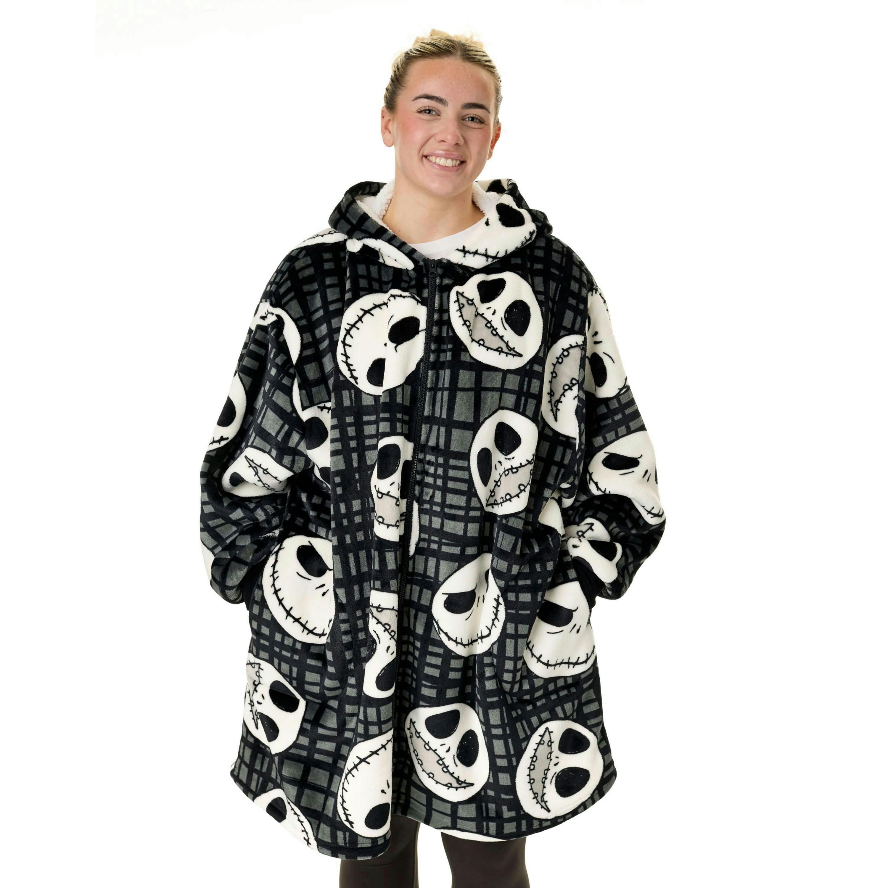 Disney The Nightmare Before Christmas Unisex Black Jack Skellington Zip Through Blanket Hoodie (One Size) by Vanilla Underground , view 1 of 6