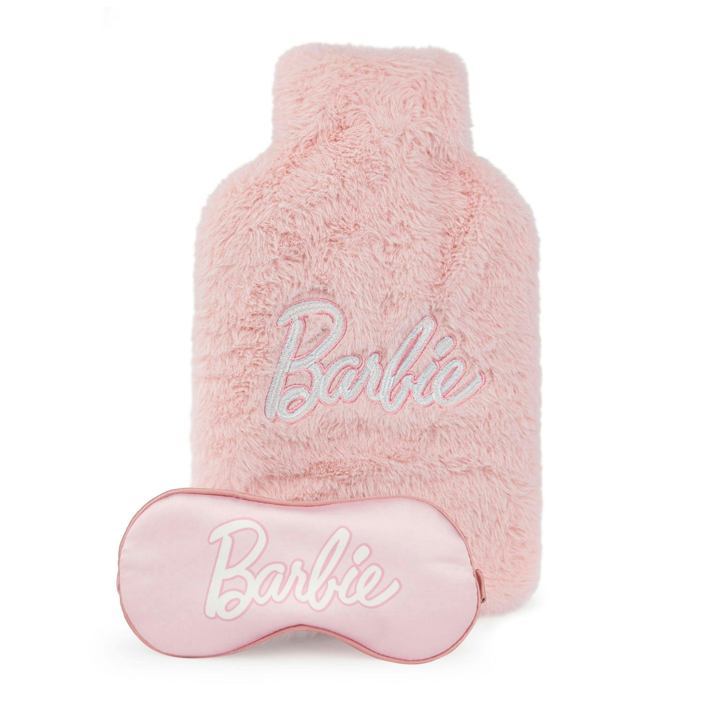 Barbie Womens Pink Applique logo & Eye Mask Hot Water Bottle With Eye Mask (One Size) by Vanilla Underground , view 1 of 5