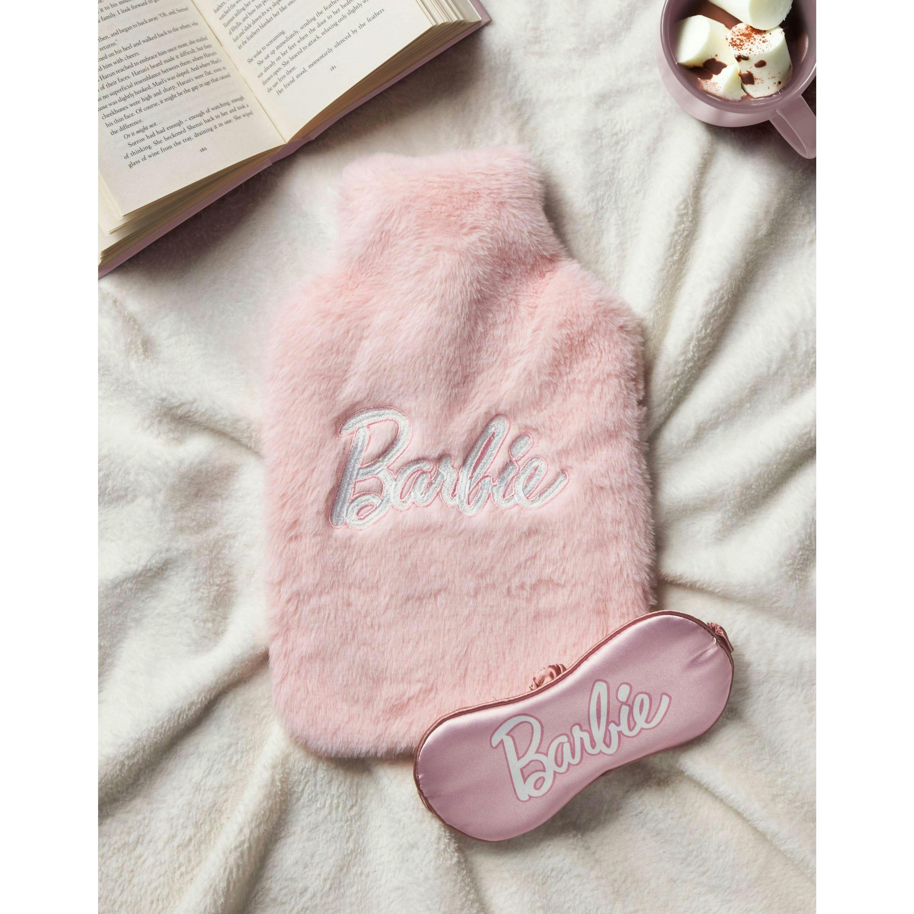 Barbie Womens Pink Applique logo & Eye Mask Hot Water Bottle With Eye Mask (One Size) by Vanilla Underground , view 2 of 5