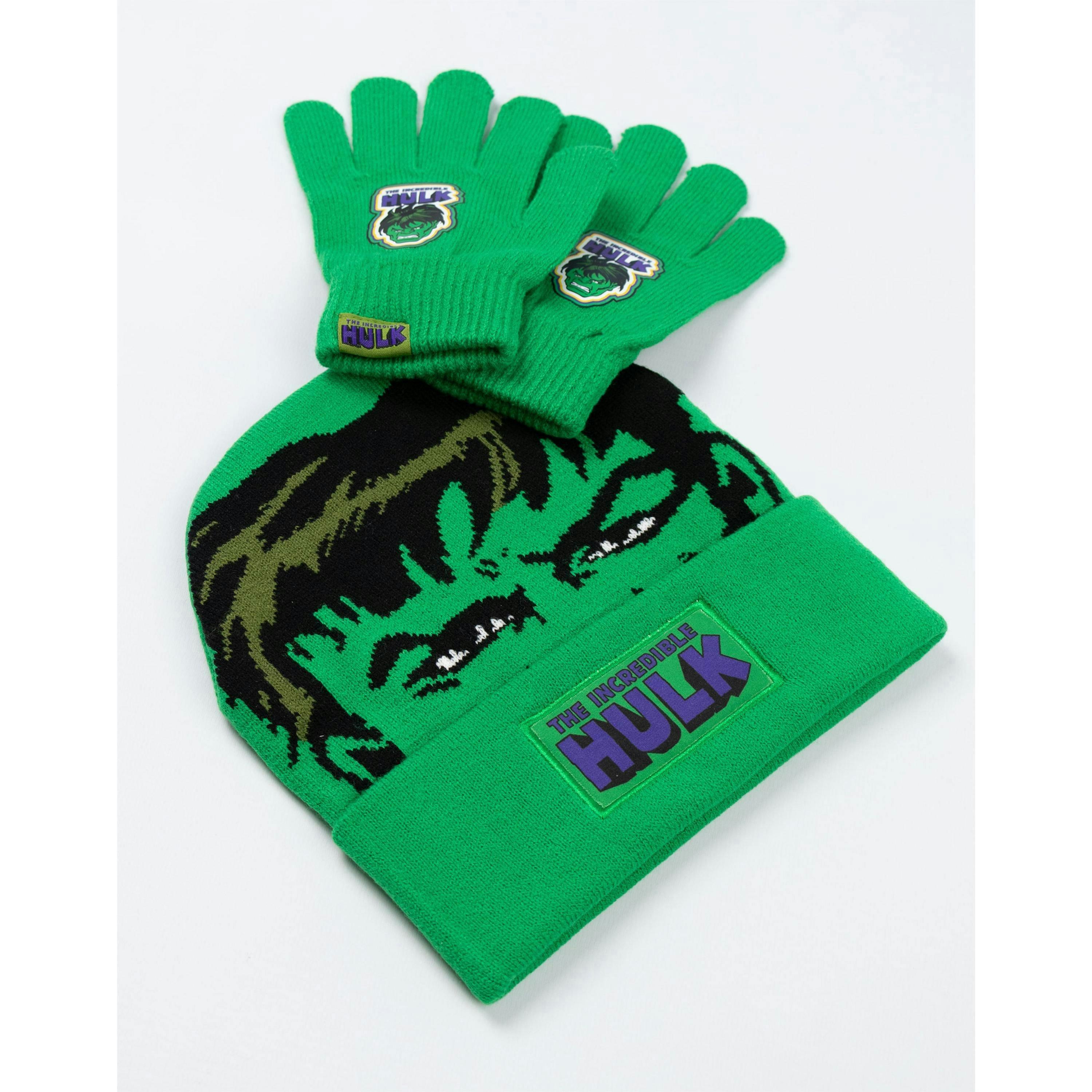 Marvel Boys Green Hulk Beanie and Gloves Set (One Size) by Vanilla Underground , view 3 of 6