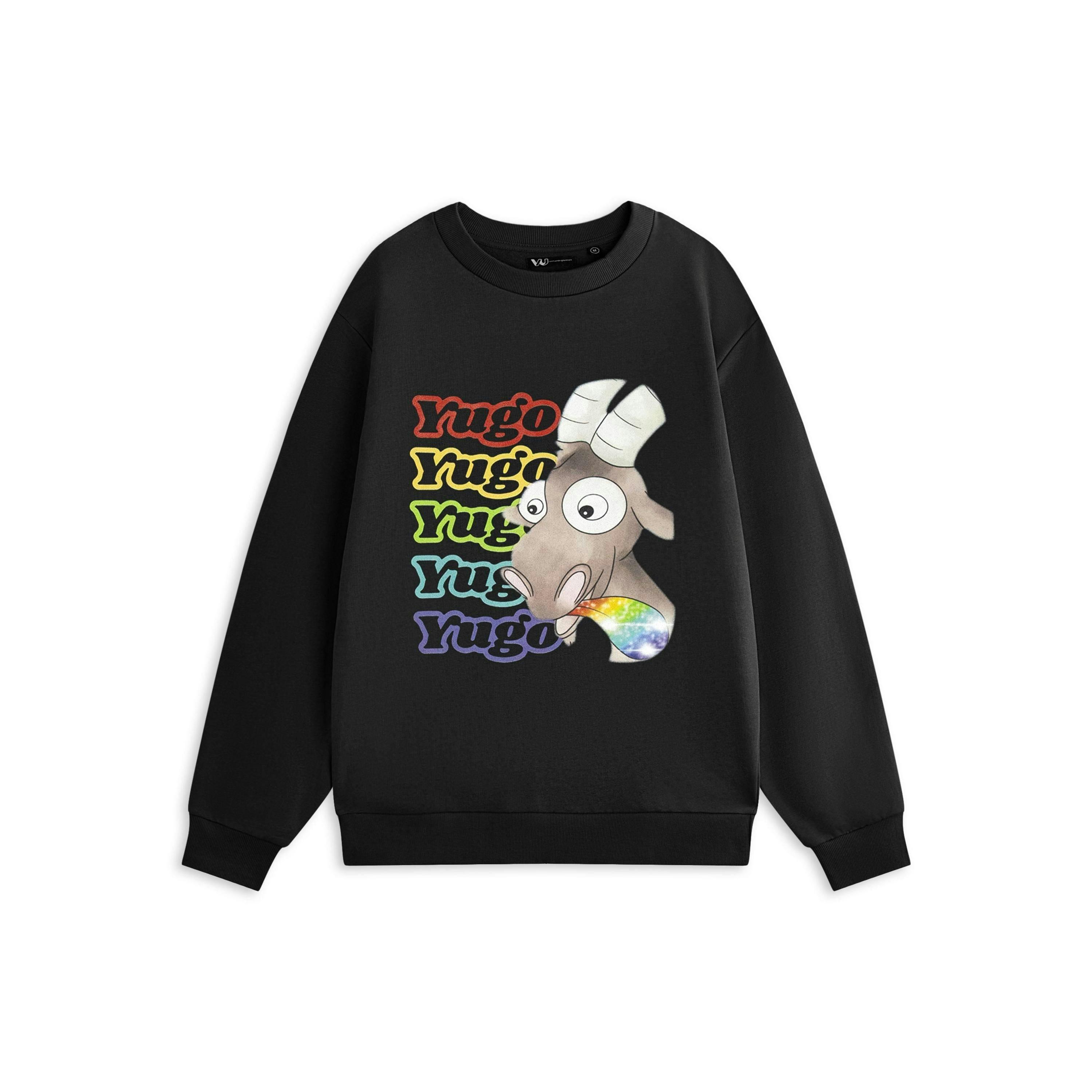 Show Me The Merch Yugo Unisex Black Rainbow Sweatshirt by Vanilla Underground , view 1 of 3