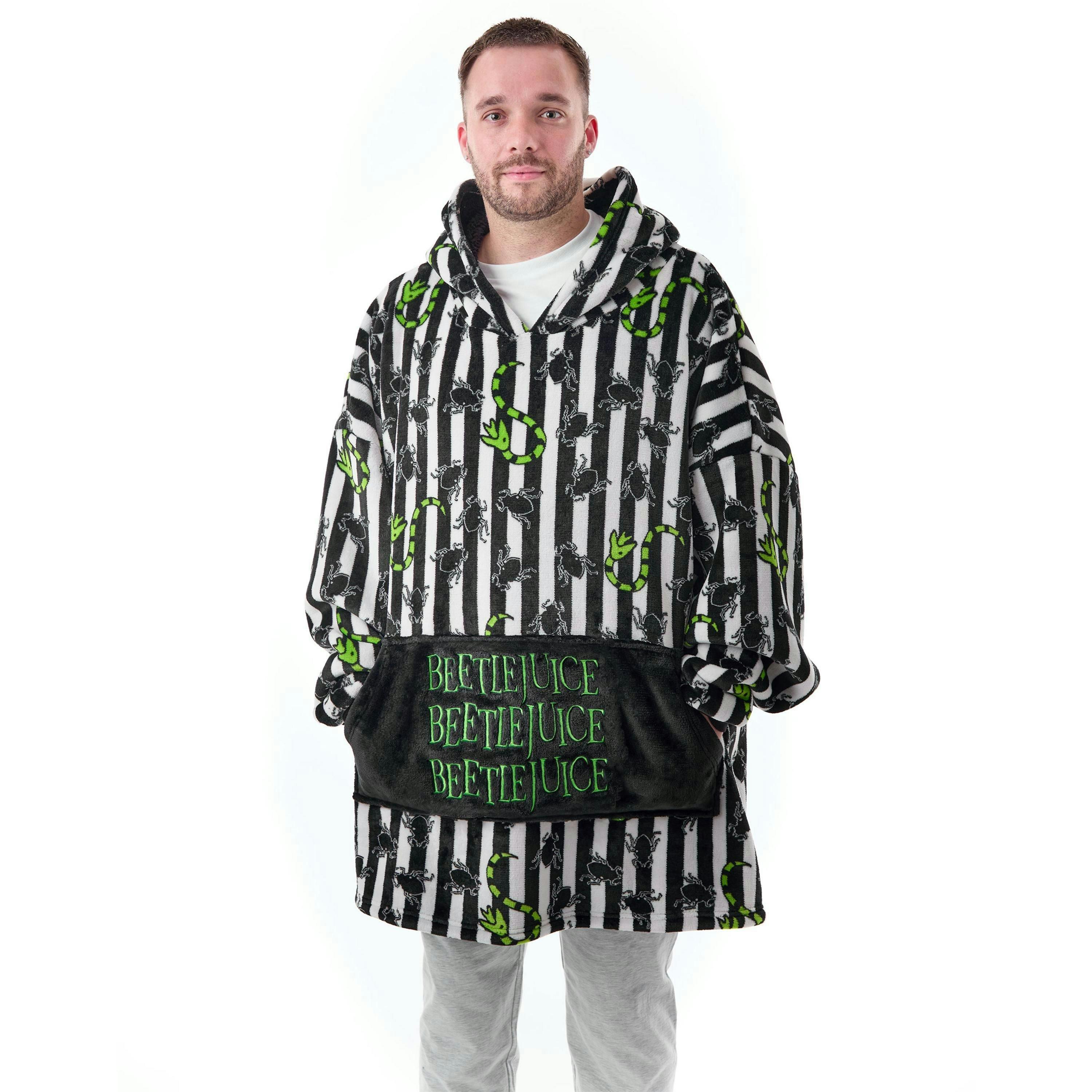 Beetlejuice Mens Multicoloured Stripy Blanket Hoodie (One Size) by Vanilla Underground , view 1 of 6