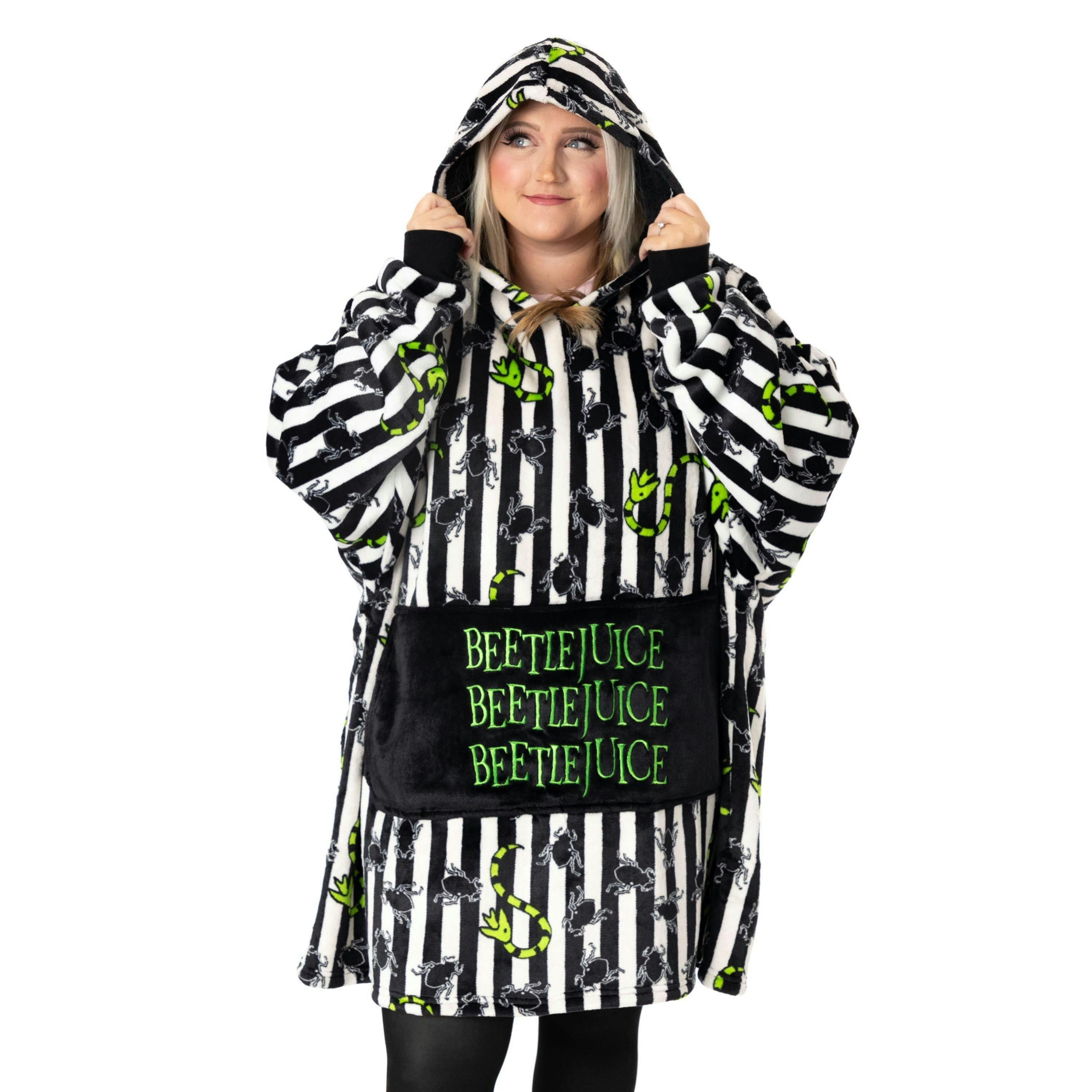 Beetlejuice Mens Multicoloured Stripy Blanket Hoodie (One Size) by Vanilla Underground , view 3 of 6