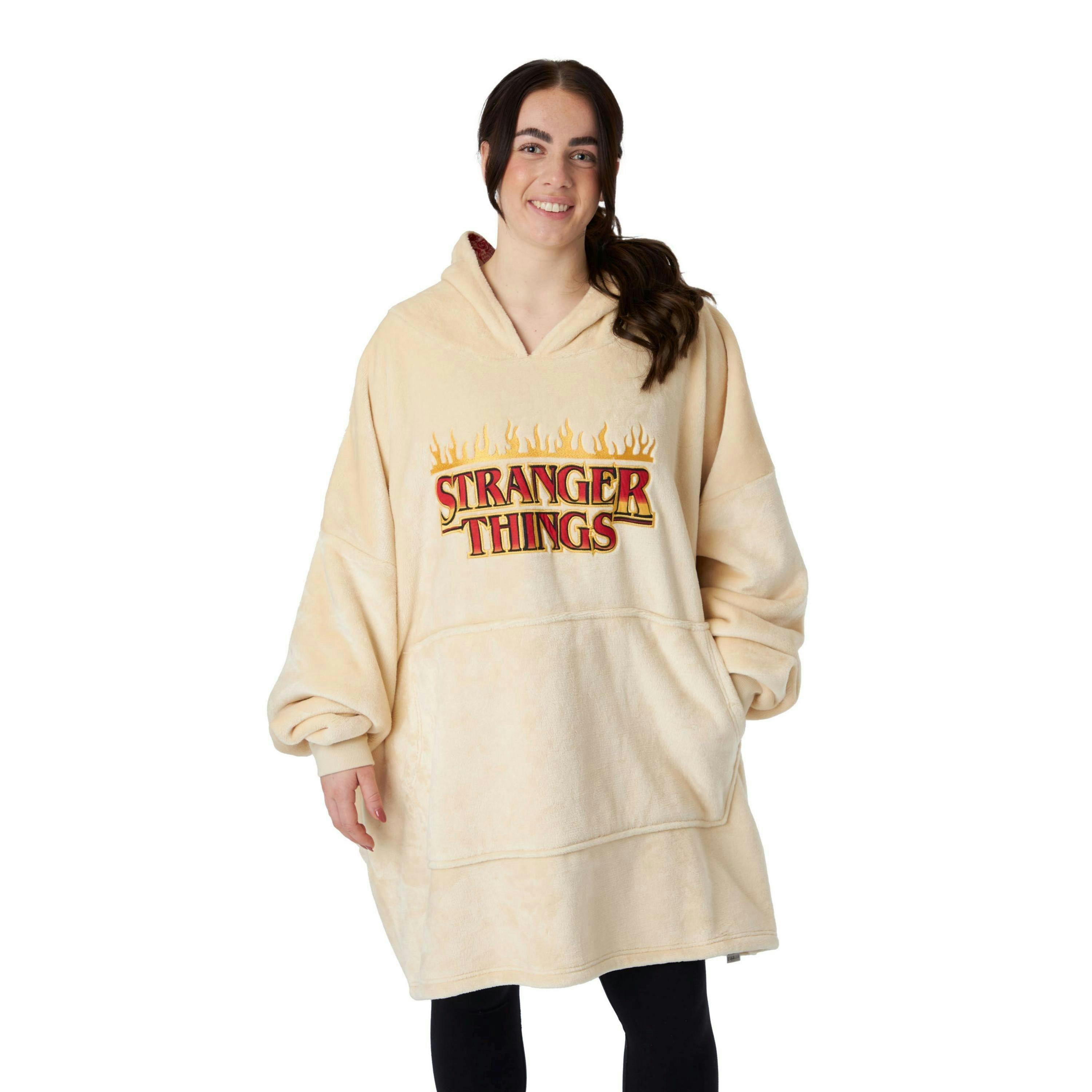 Stranger Things Unisex Beige Brand Name Print Printed Hood Linning Blanket Hoodie (One Size) by Vanilla Underground , view 1 of 6