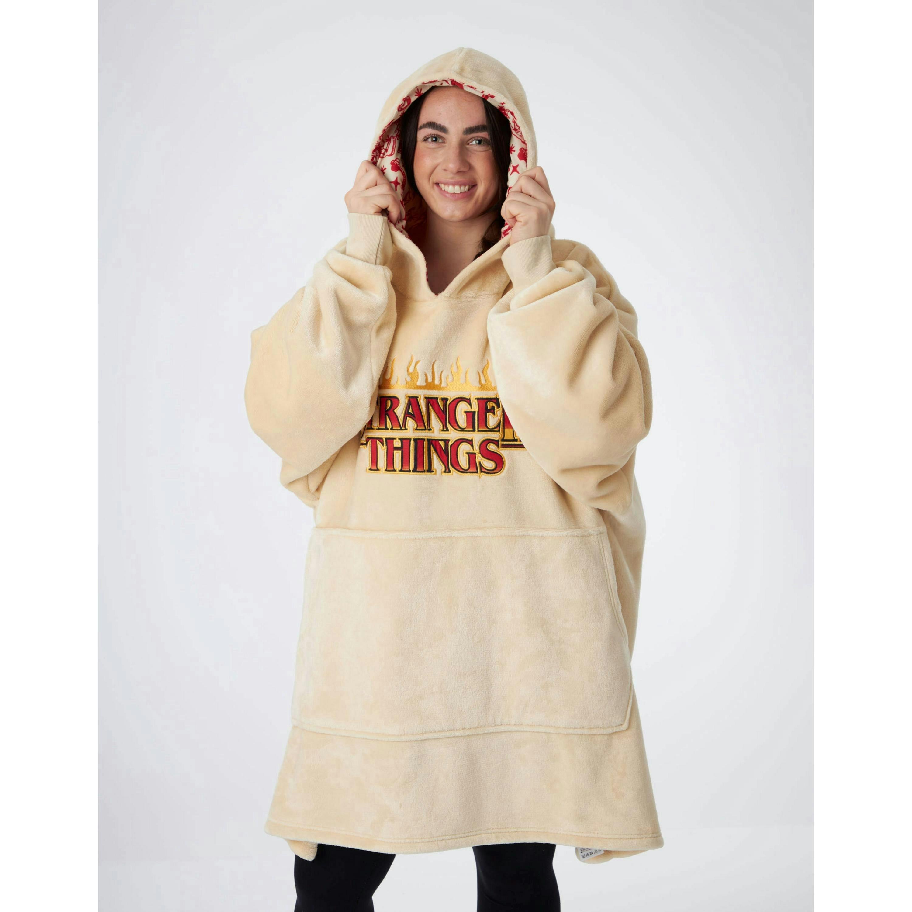 Stranger Things Unisex Beige Brand Name Print Printed Hood Linning Blanket Hoodie (One Size) by Vanilla Underground , view 3 of 6