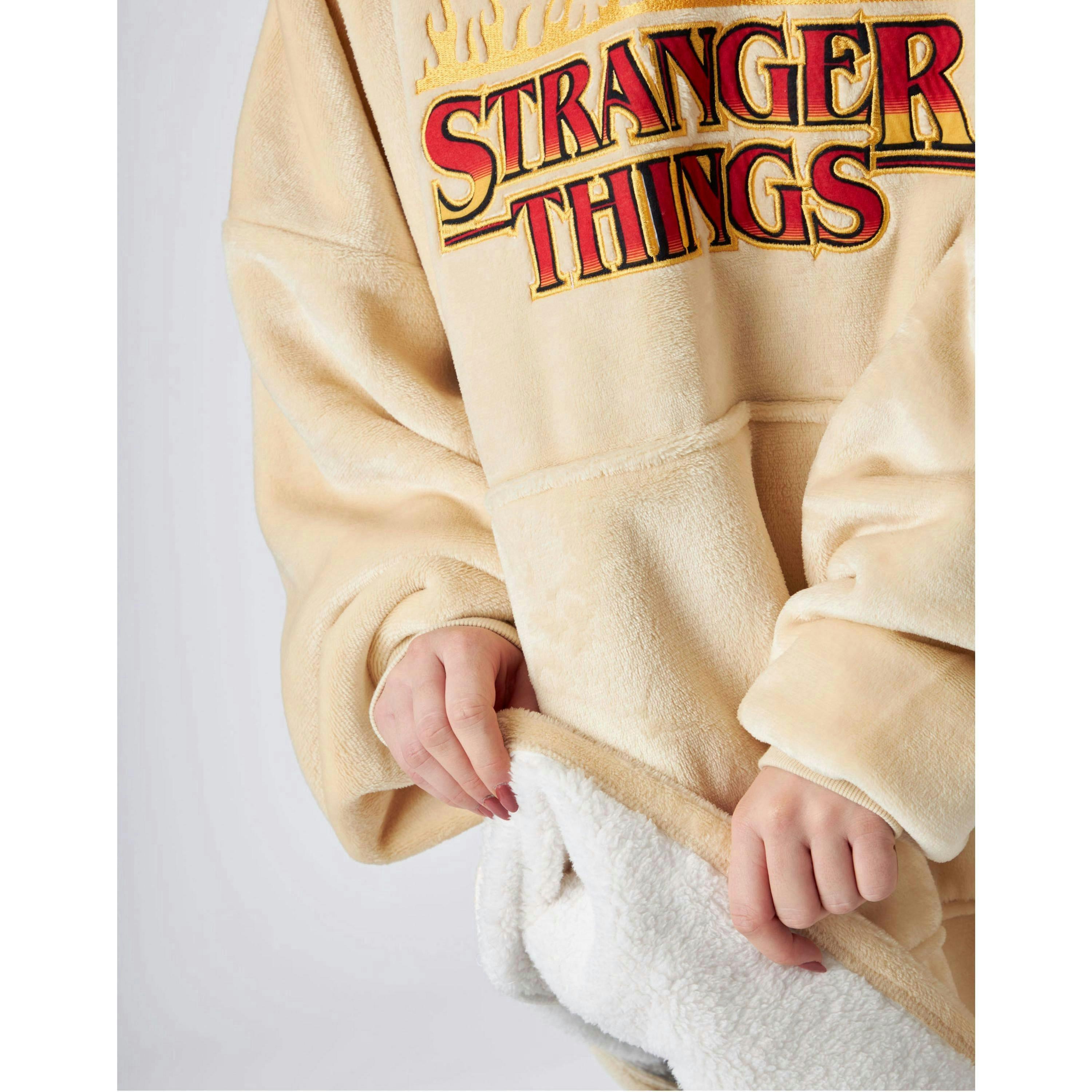 Stranger Things Unisex Beige Brand Name Print Printed Hood Linning Blanket Hoodie (One Size) by Vanilla Underground , view 4 of 6