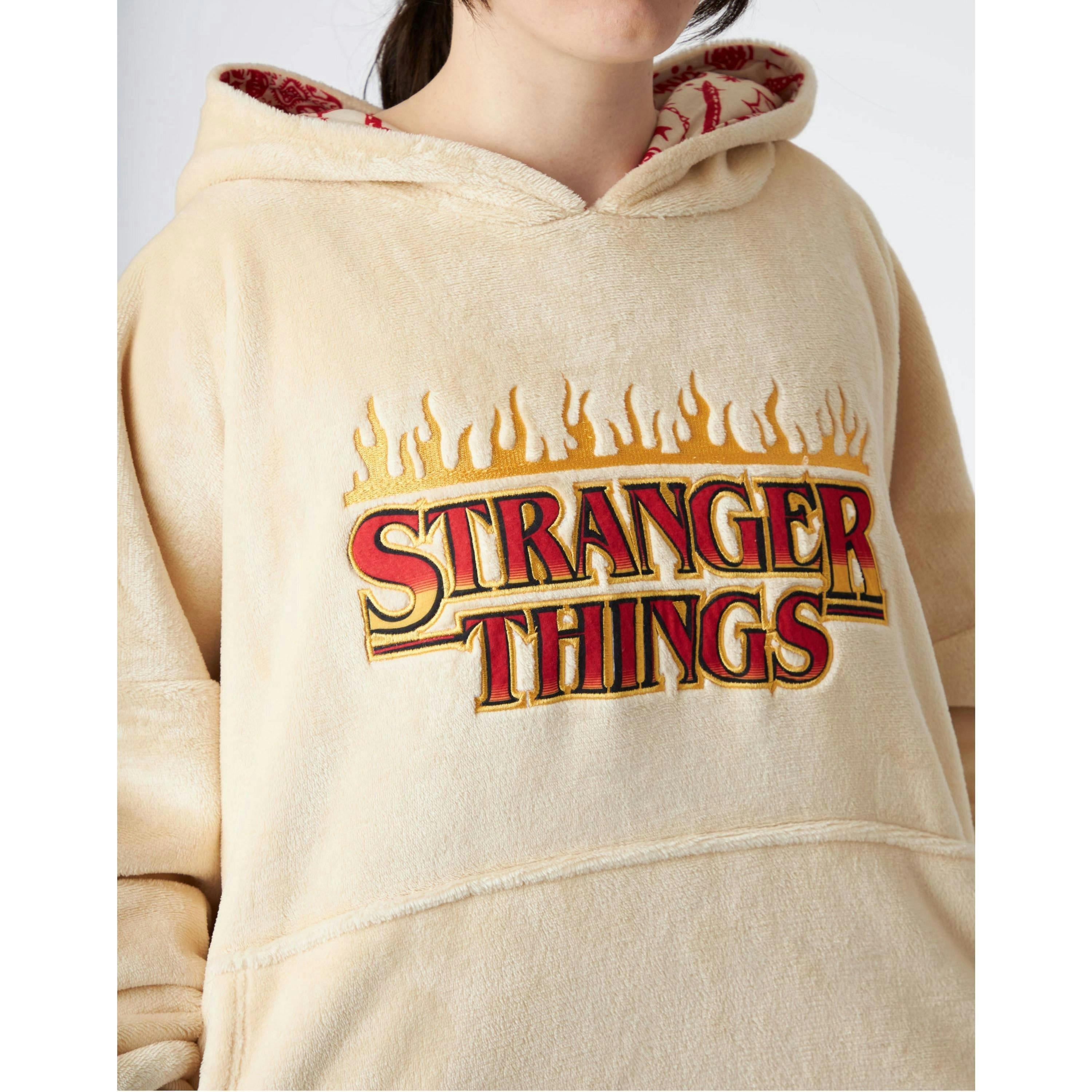 Stranger Things Unisex Beige Brand Name Print Printed Hood Linning Blanket Hoodie (One Size) by Vanilla Underground , view 5 of 6