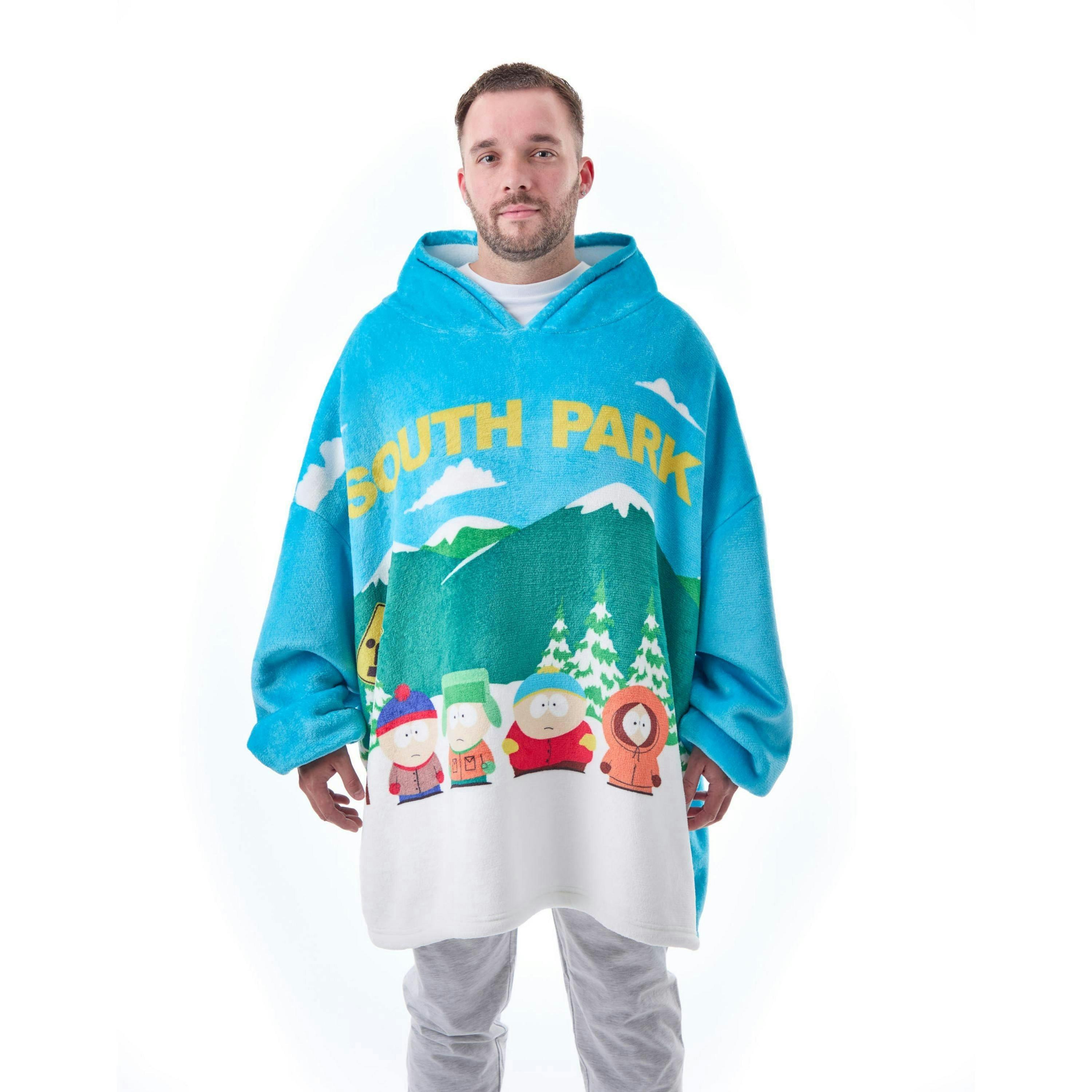 South Park Mens Blue Bus Stop Scene Blanket Hoodie (One Size) by Vanilla Underground , view 1 of 6