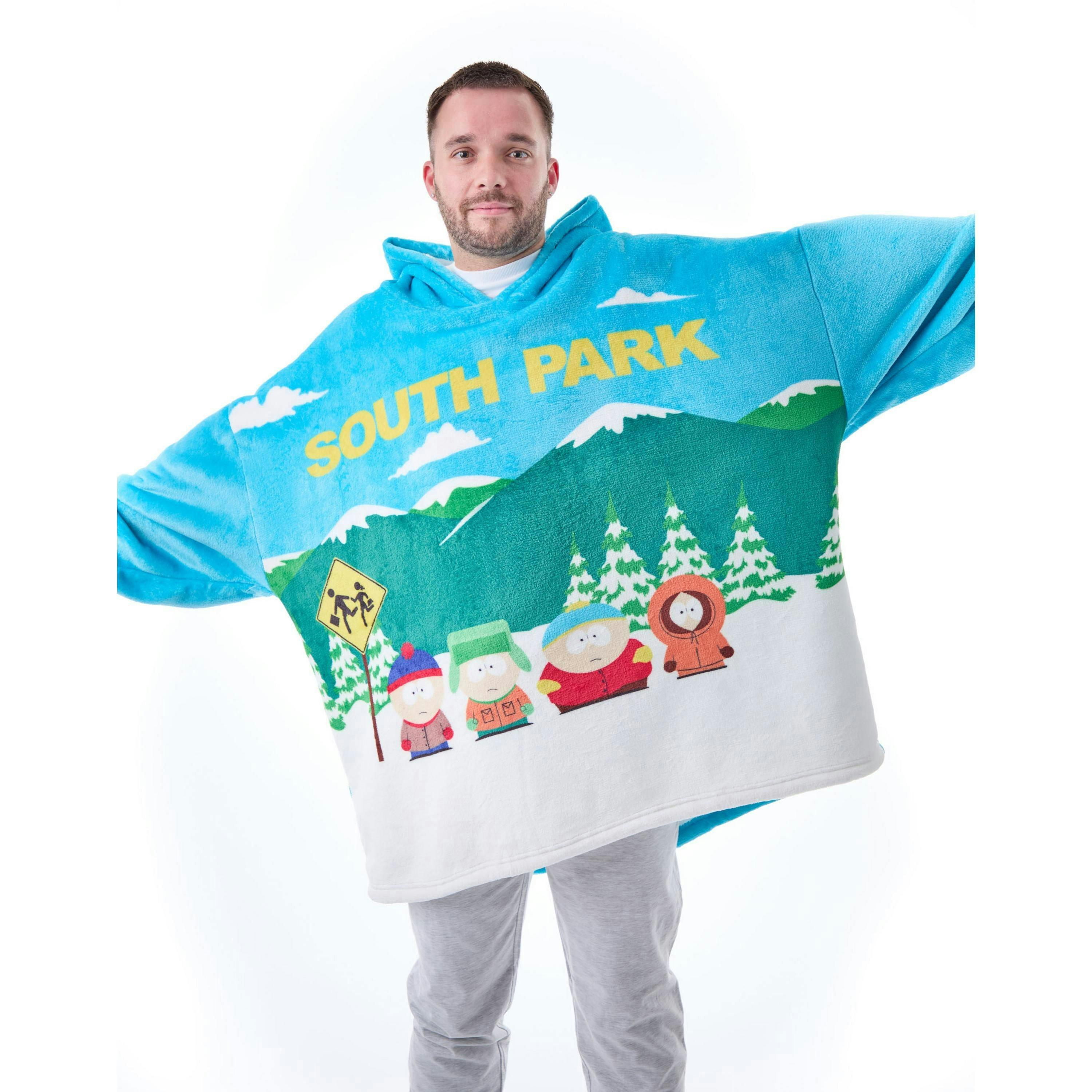 South Park Mens Blue Bus Stop Scene Blanket Hoodie (One Size) by Vanilla Underground , view 3 of 6