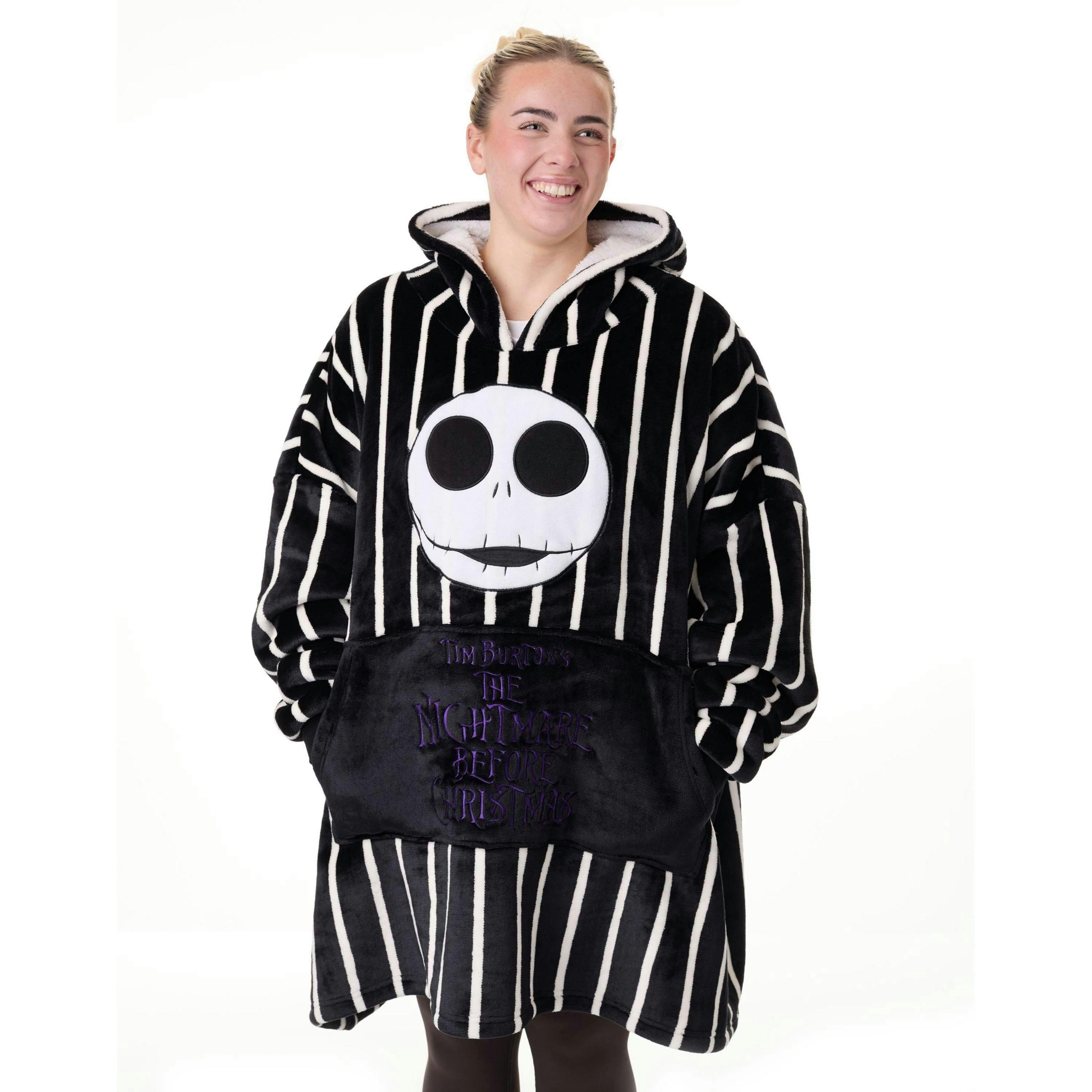 Disney The Nightmare Before Christmas Unisex Black Jack Skellington Blanket Hoodie (One Size) by Vanilla Underground , view 1 of 6