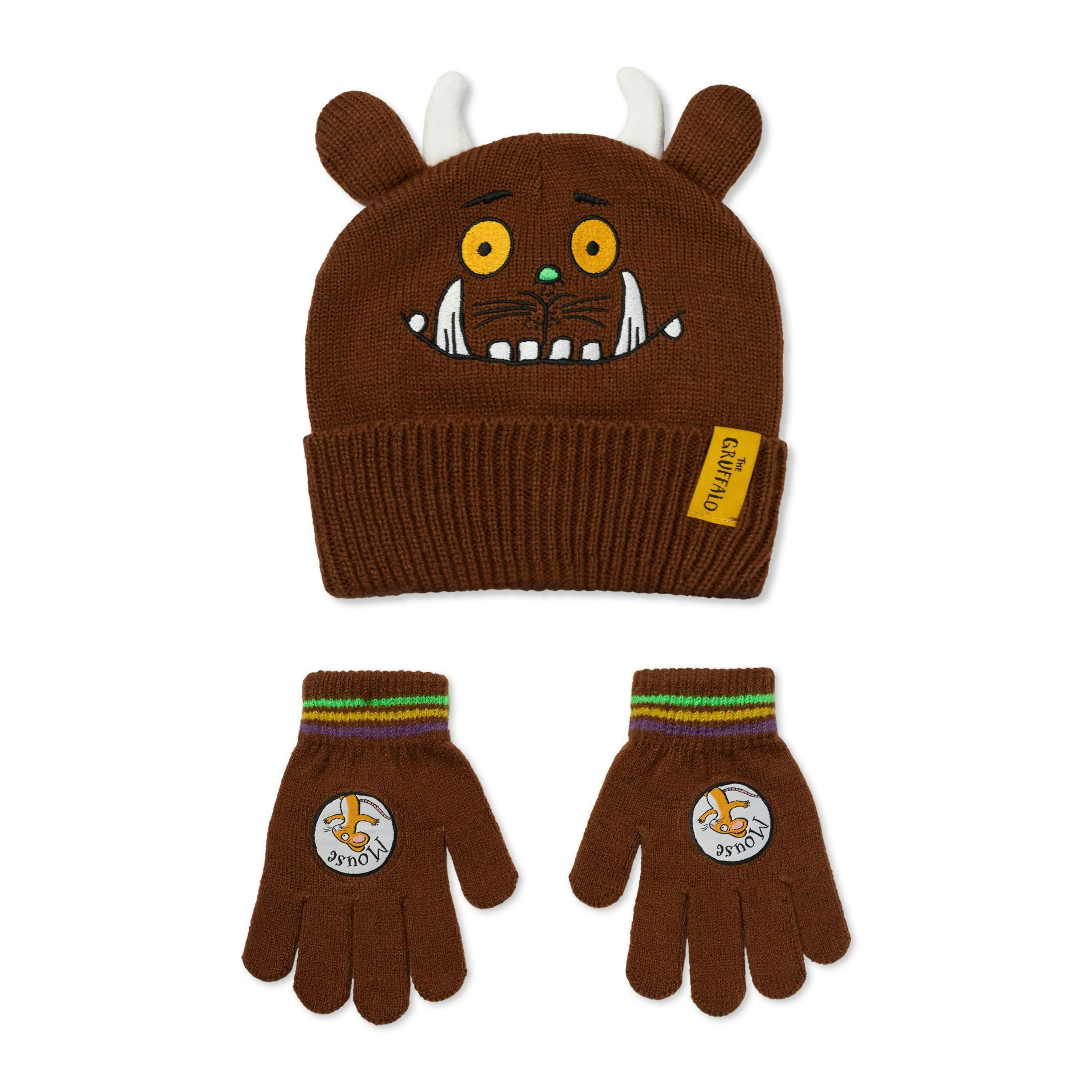 Gruffalo & Friends Unisex Kids Brown Novelty Face Beanie and Gloves Set (One Size) by Vanilla Underground , view 1 of 6