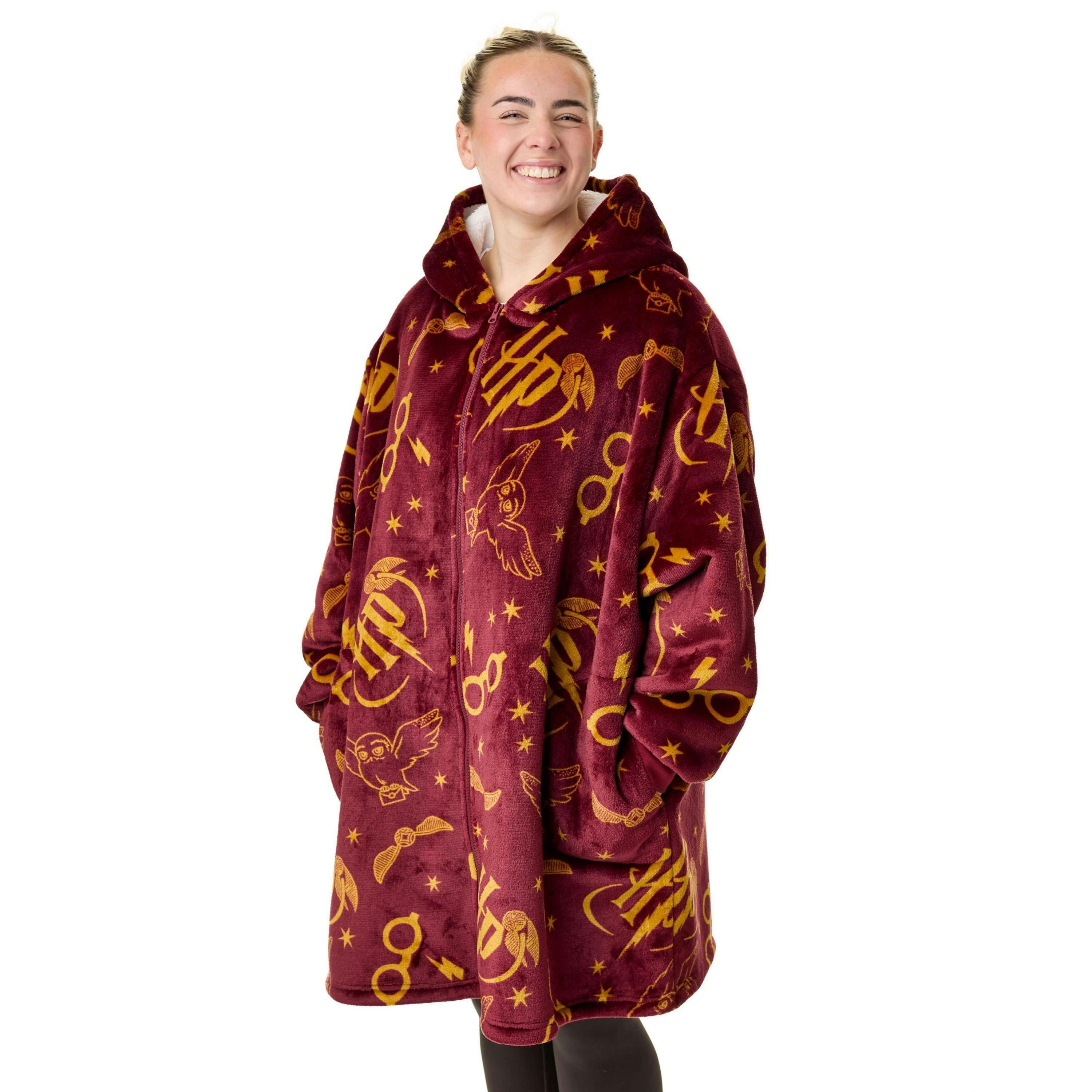 Harry Potter Womens Red Icon All Over Zip Through Blanket Hoodie (One Size) by Vanilla Underground , view 1 of 6