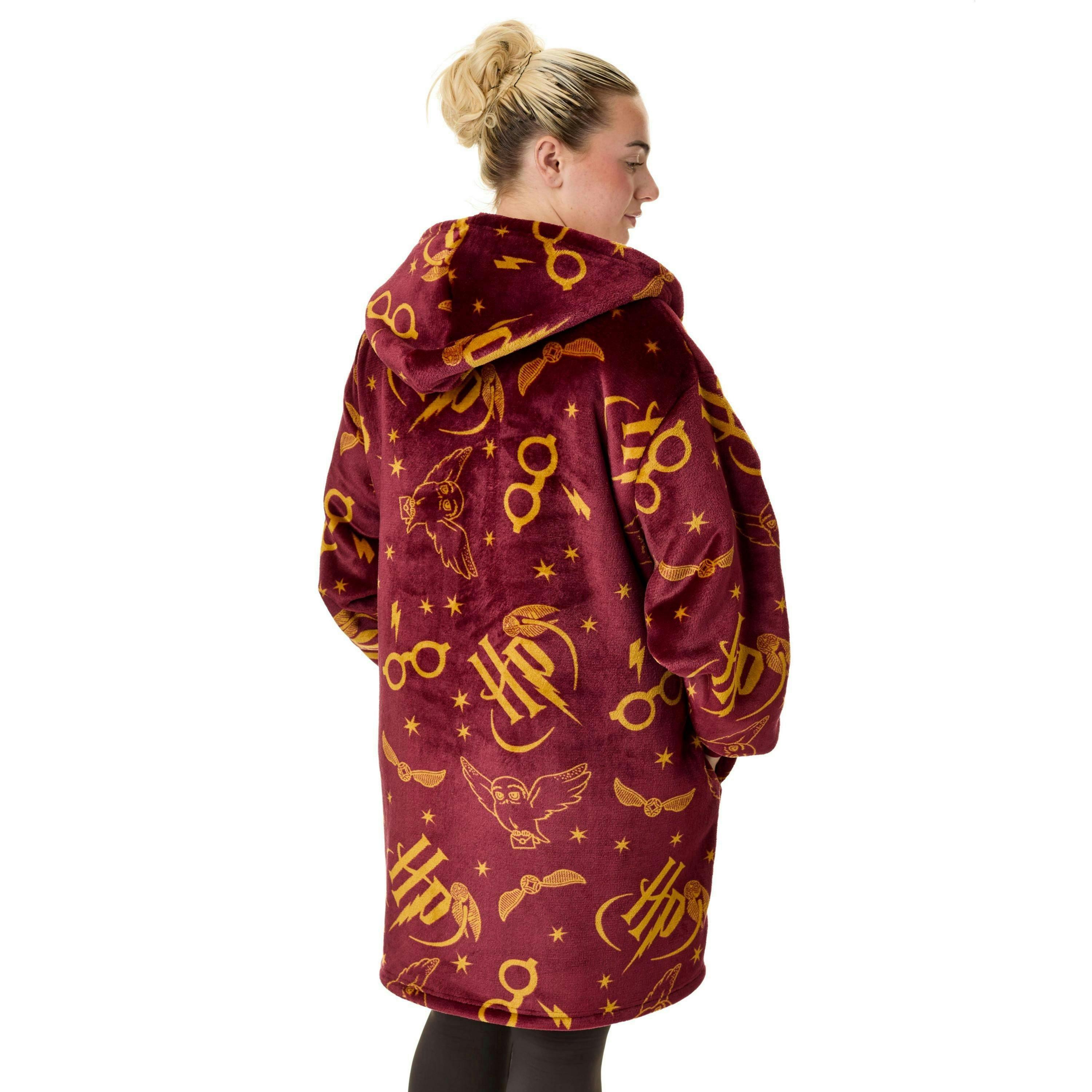 Harry Potter Womens Red Icon All Over Zip Through Blanket Hoodie (One Size) by Vanilla Underground , view 2 of 6