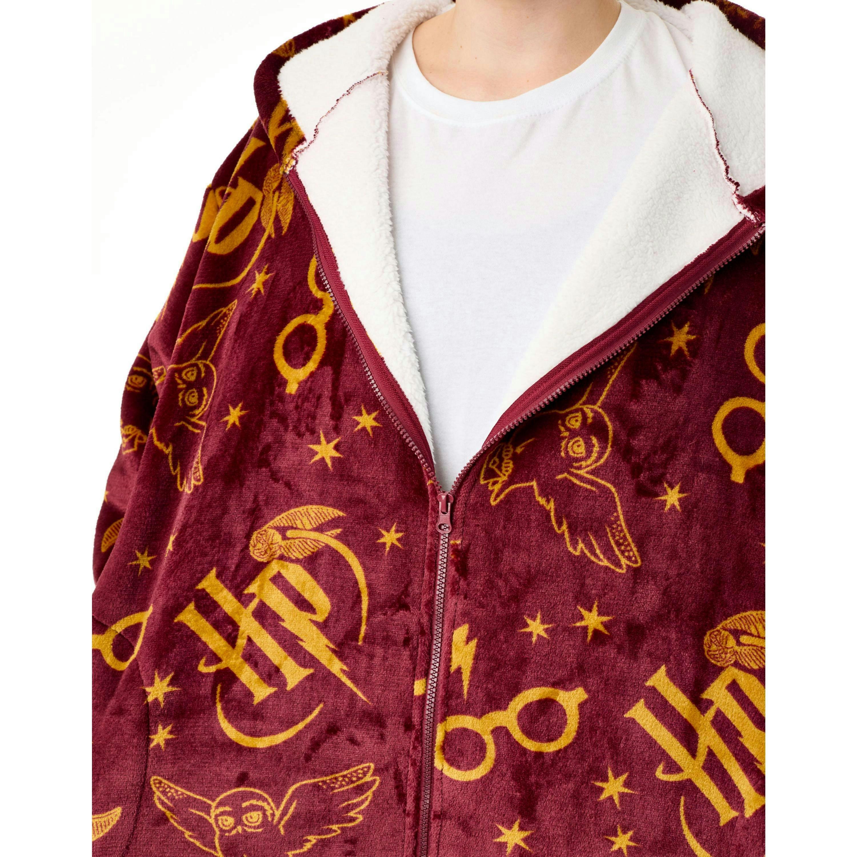 Harry Potter Womens Red Icon All Over Zip Through Blanket Hoodie (One Size) by Vanilla Underground , view 3 of 6