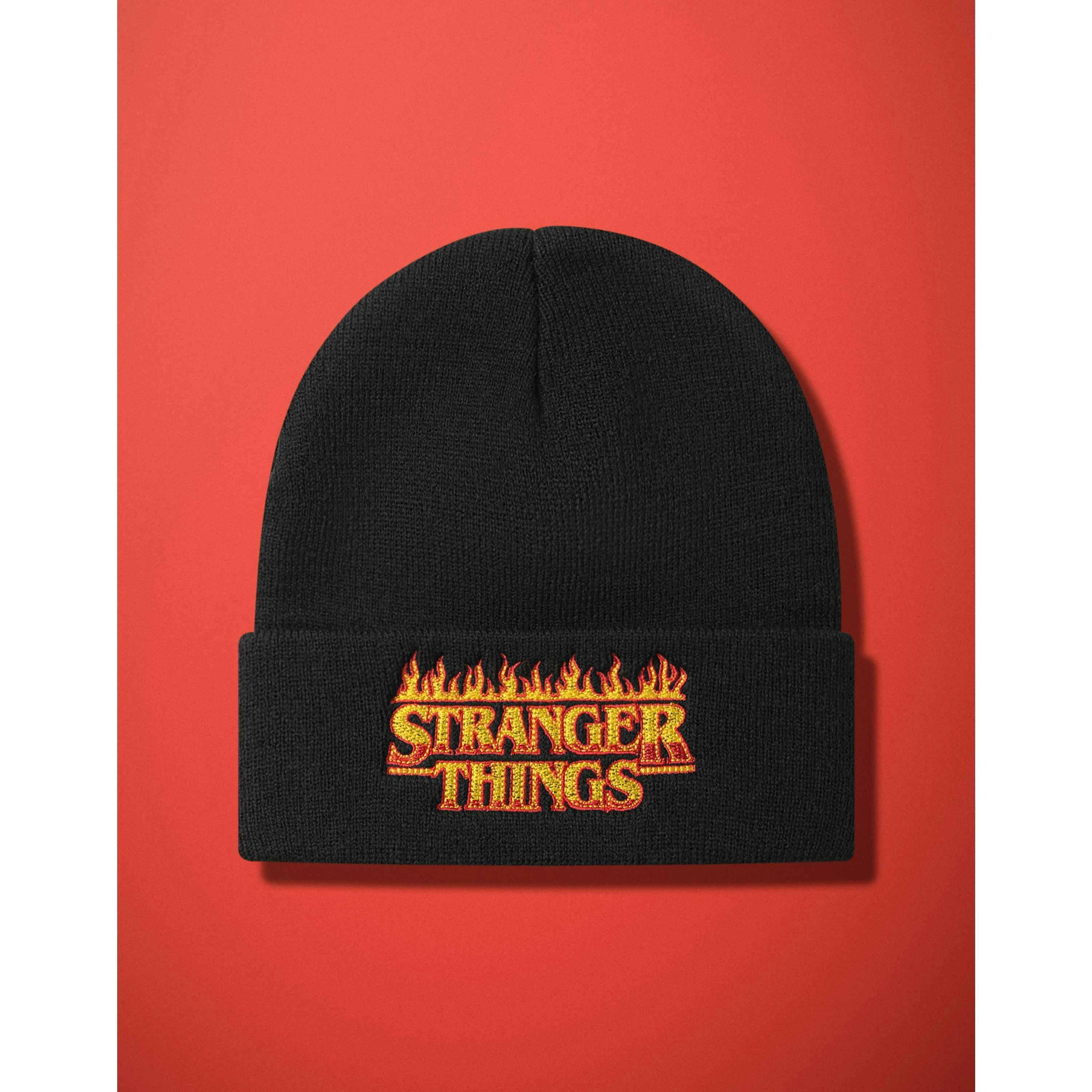Stranger Things Unisex Black Logo Beanie Hat (One Size) by Vanilla Underground , view 6 of 6