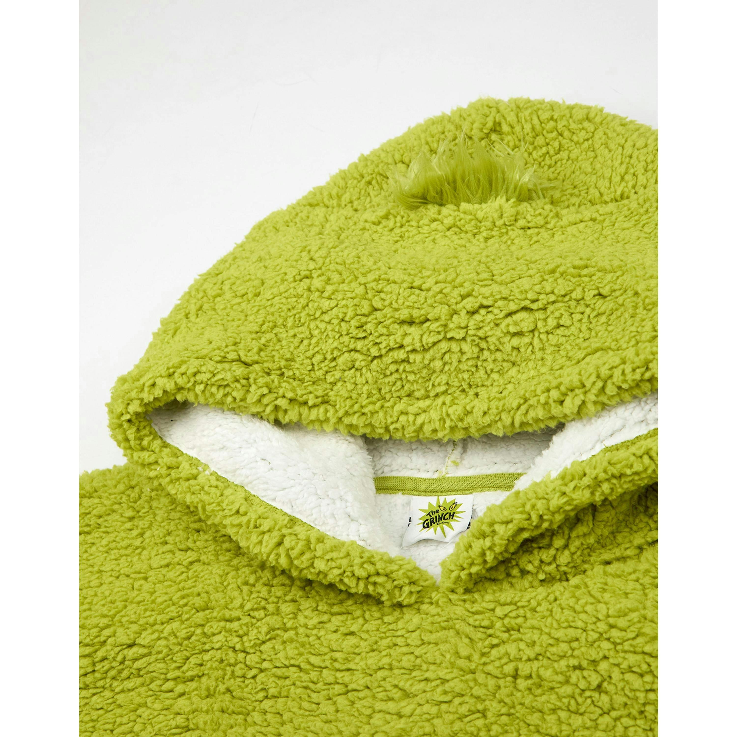The Grinch Unisex Kids Green Embroided Face Blanket Hoodie (One Size) by Vanilla Underground , view 3 of 6