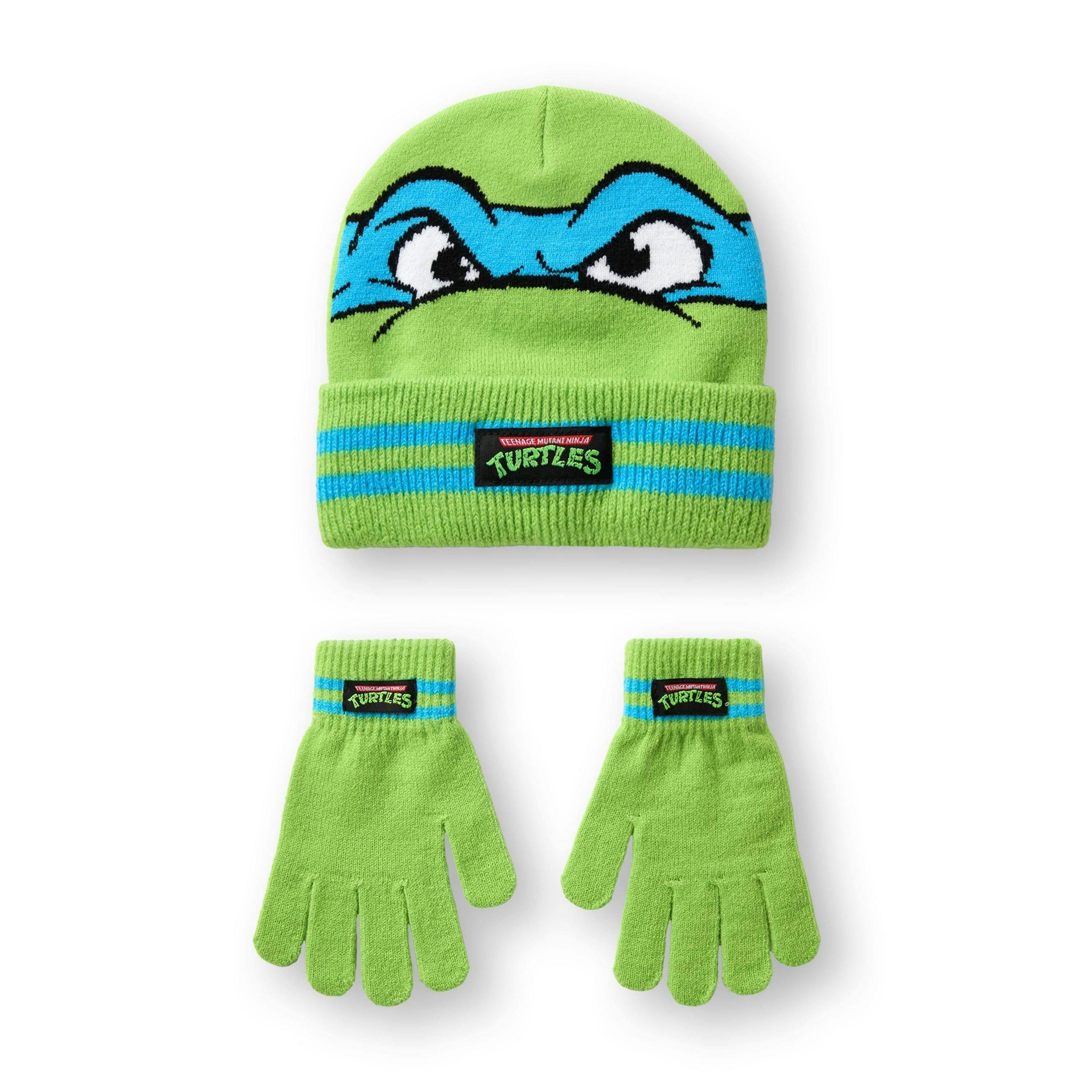 Teenage Mutant Ninja Turtles Boys Green Novelty Face Beanie and Gloves Set (One Size) by Vanilla Underground , view 1 of 6