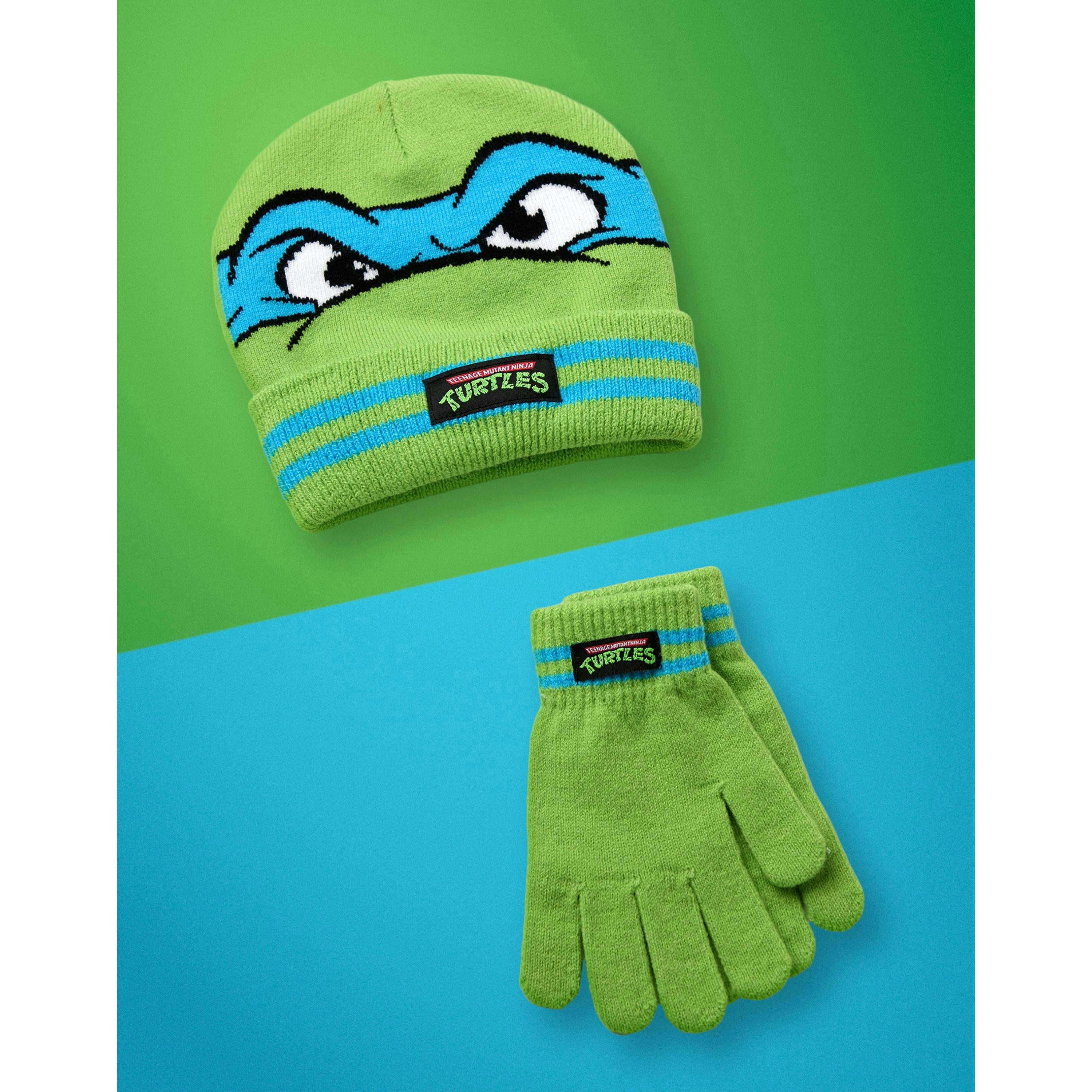 Teenage Mutant Ninja Turtles Boys Green Novelty Face Beanie and Gloves Set (One Size) by Vanilla Underground , view 6 of 6