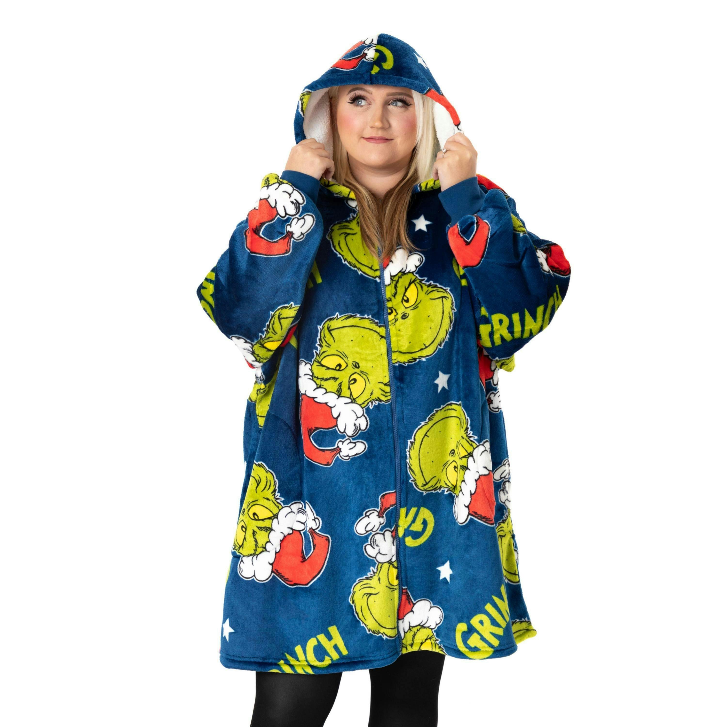 The Grinch Unisex Multicoloured Character Face Zip Through Blanket Hoodie (One Size) by Vanilla Underground , view 3 of 6