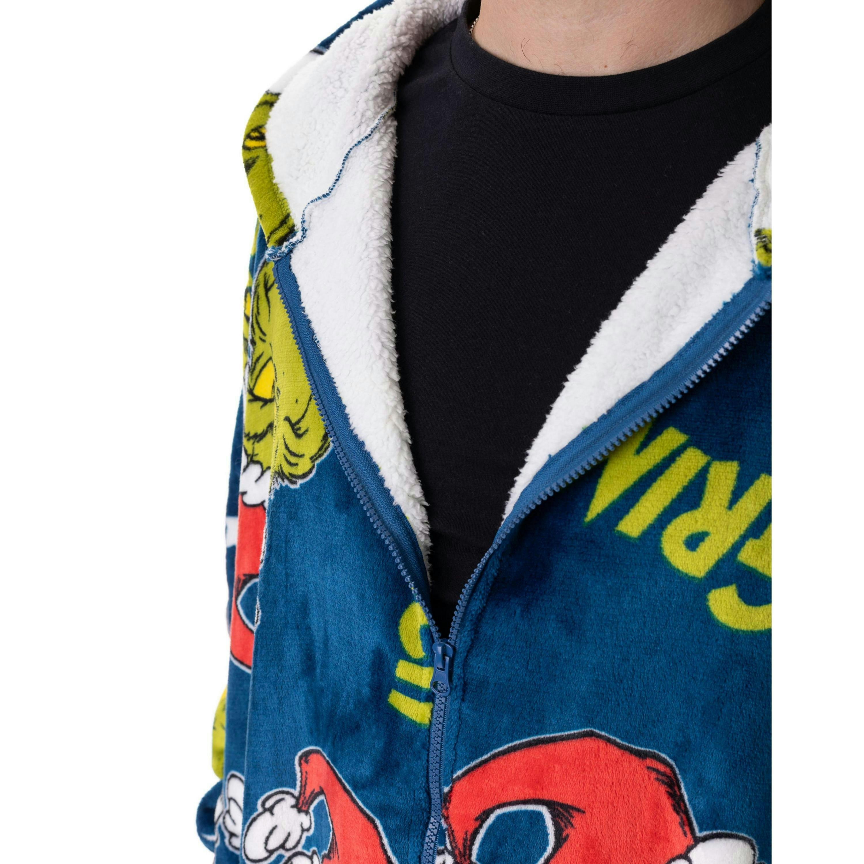 The Grinch Unisex Multicoloured Character Face Zip Through Blanket Hoodie (One Size) by Vanilla Underground , view 4 of 6