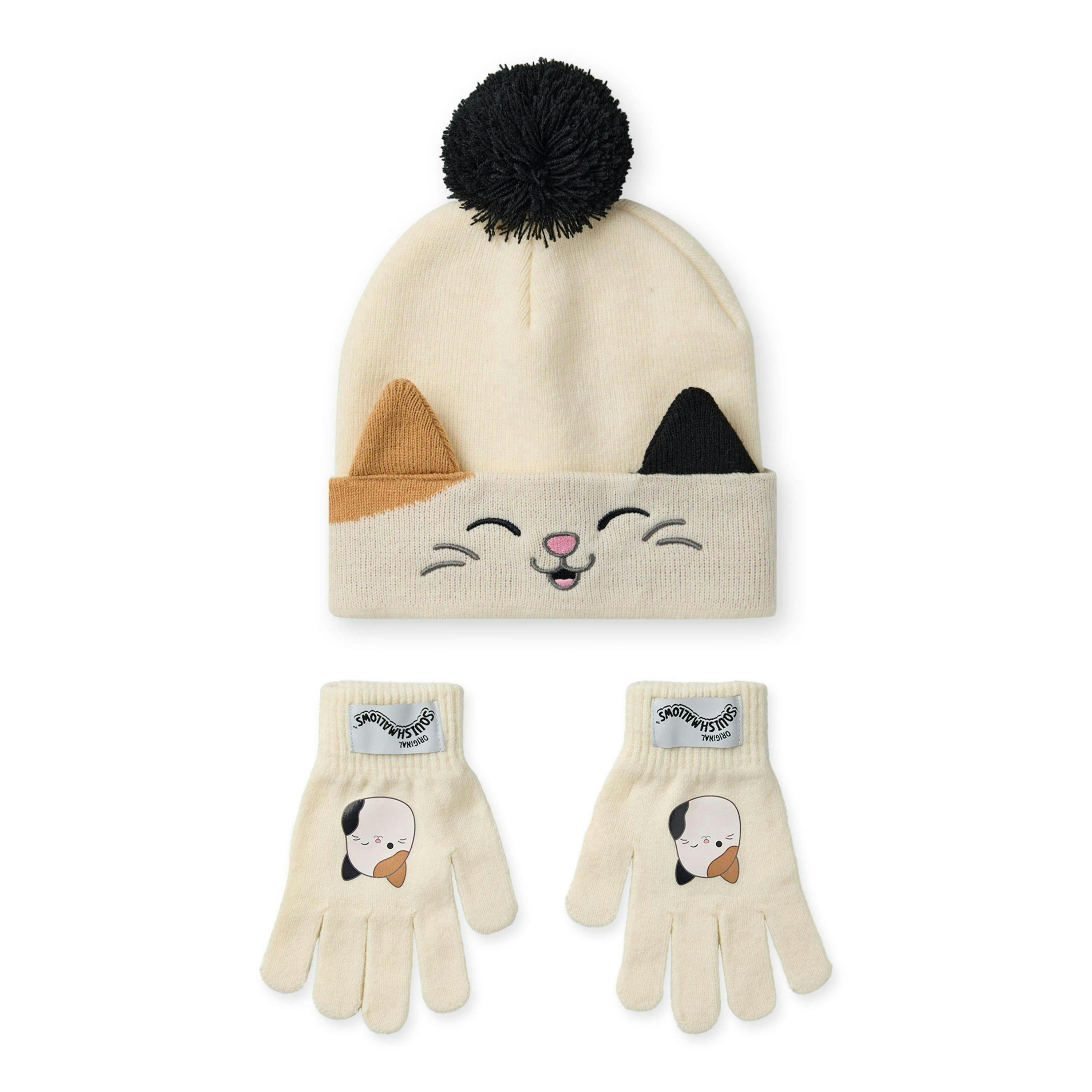 Squishmallows Girls Beige Cam The Cat Beanie and Gloves Set (One Size) by Vanilla Underground , view 1 of 6