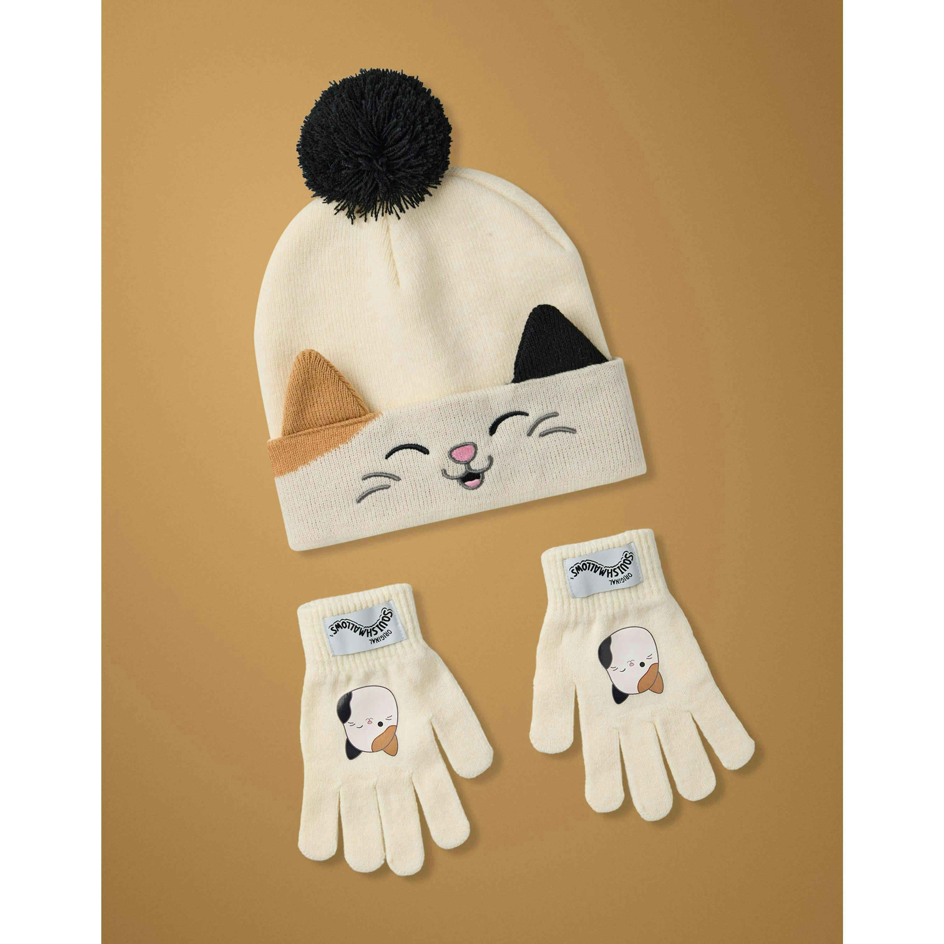 Squishmallows Girls Beige Cam The Cat Beanie and Gloves Set (One Size) by Vanilla Underground , view 6 of 6