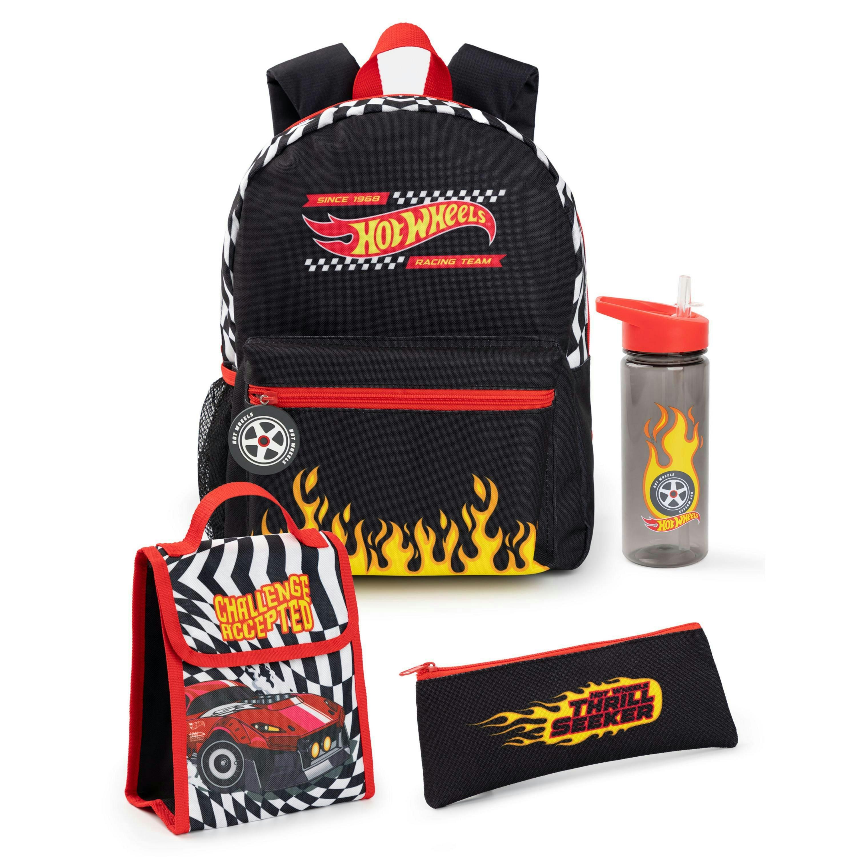 Hot Wheels Unisex Kids Black Checkerboard Flame 4 Piece Backpack Set (One Size) by Vanilla Underground , view 1 of 6