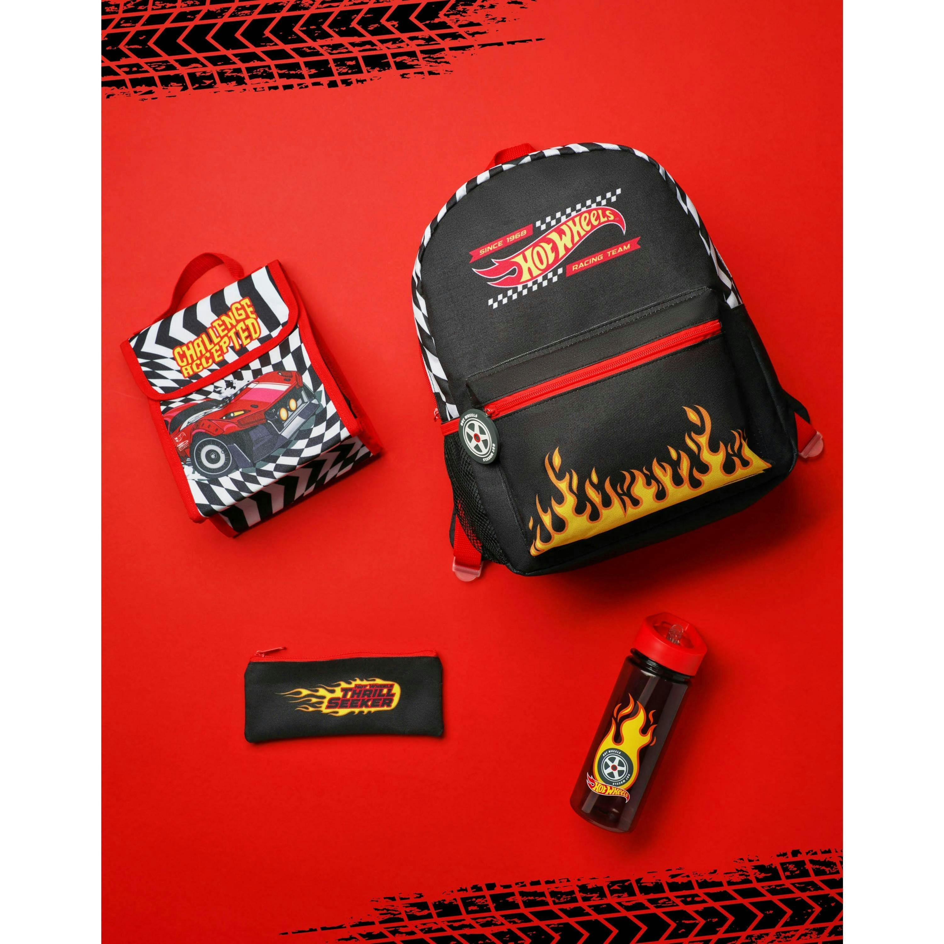Hot Wheels Unisex Kids Black Checkerboard Flame 4 Piece Backpack Set (One Size) by Vanilla Underground , view 2 of 6