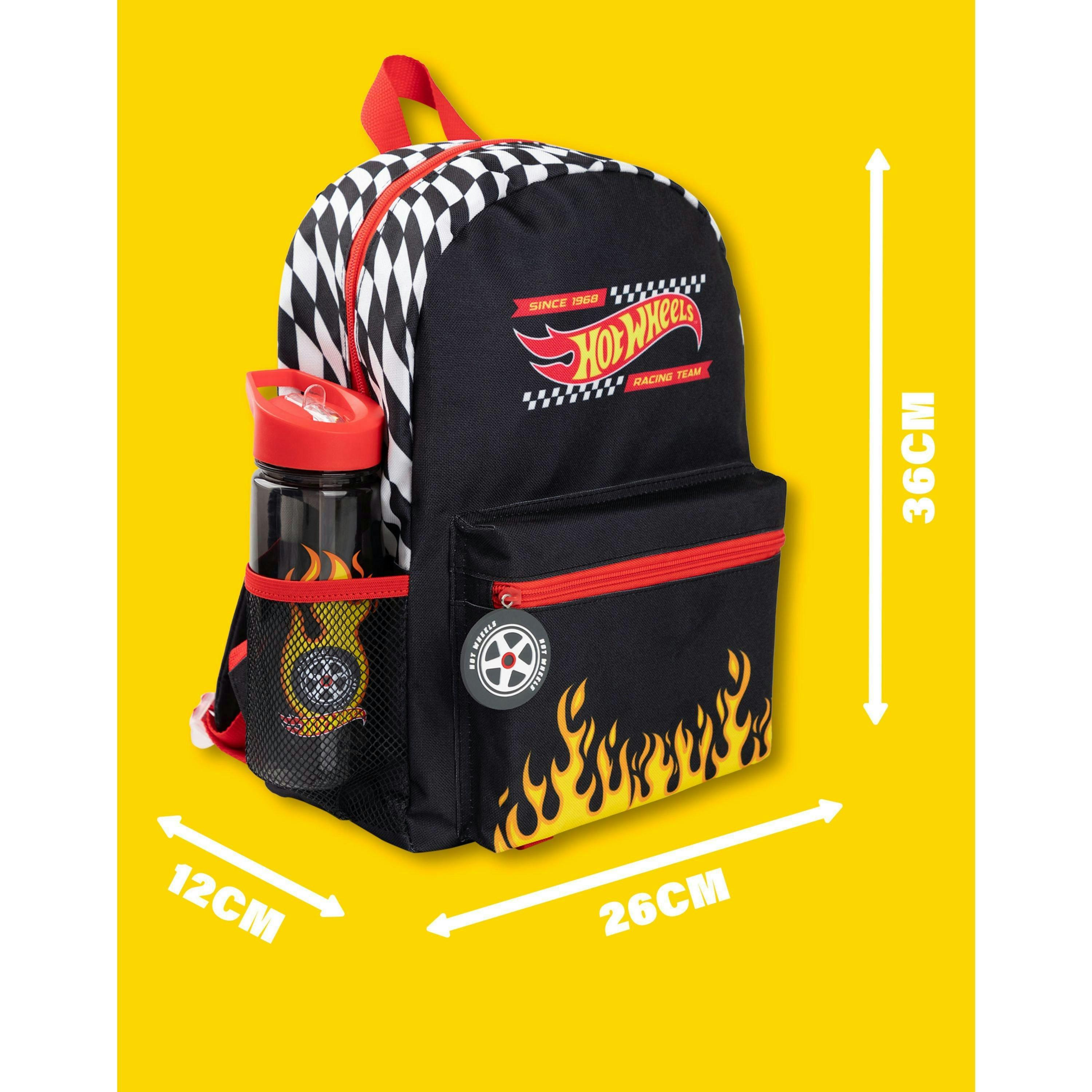 Hot Wheels Unisex Kids Black Checkerboard Flame 4 Piece Backpack Set (One Size) by Vanilla Underground , view 3 of 6