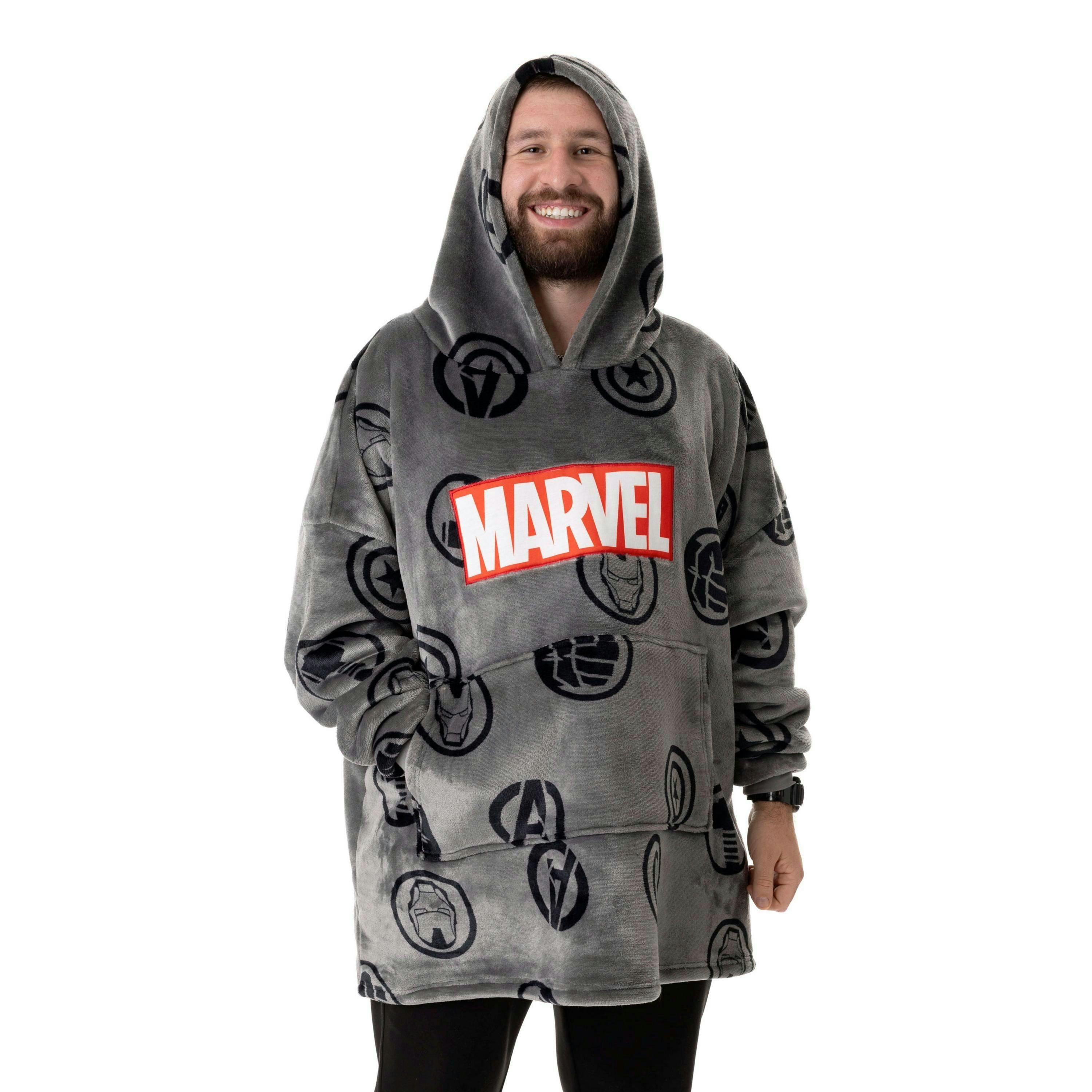 Marvel Mens Grey Logo Blanket Hoodie (One Size) by Vanilla Underground , view 1 of 6