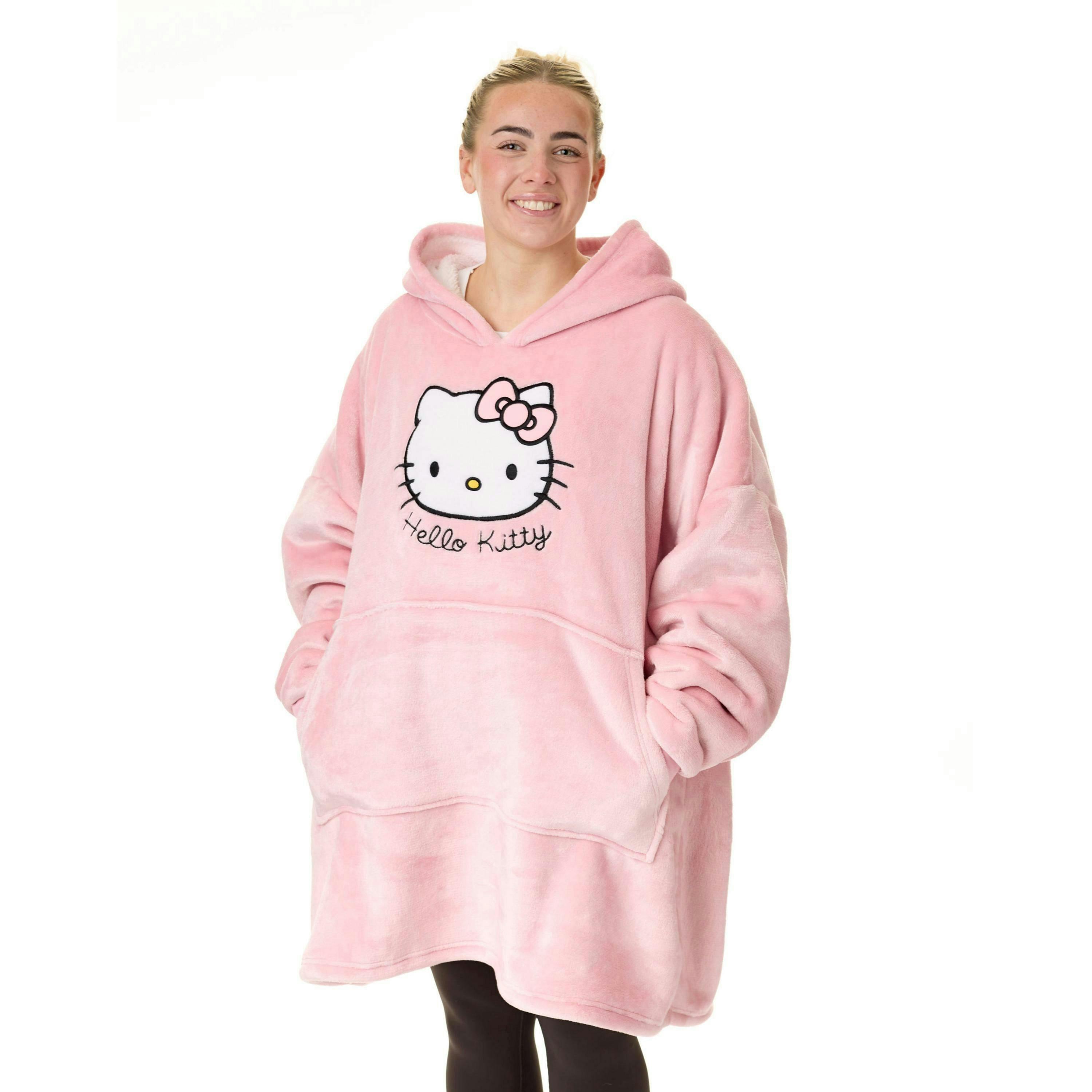Hello Kitty Womens Pink Character Face Blanket Hoodie (One Size) by Vanilla Underground , view 1 of 6
