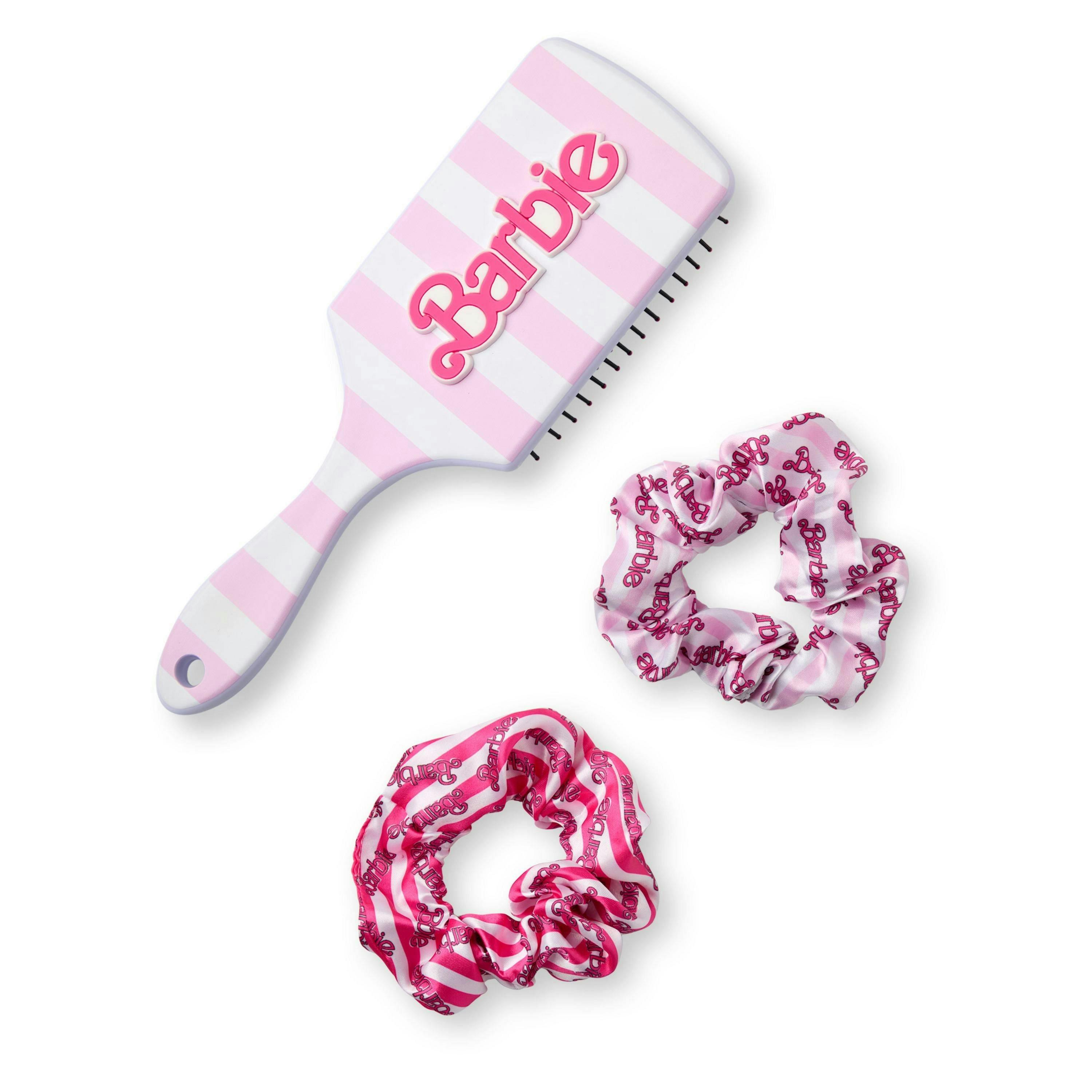 Barbie Womens Pink Retro Stripe Hair Brush and Scrunchie Set (One Size) by Vanilla Underground , view 1 of 6