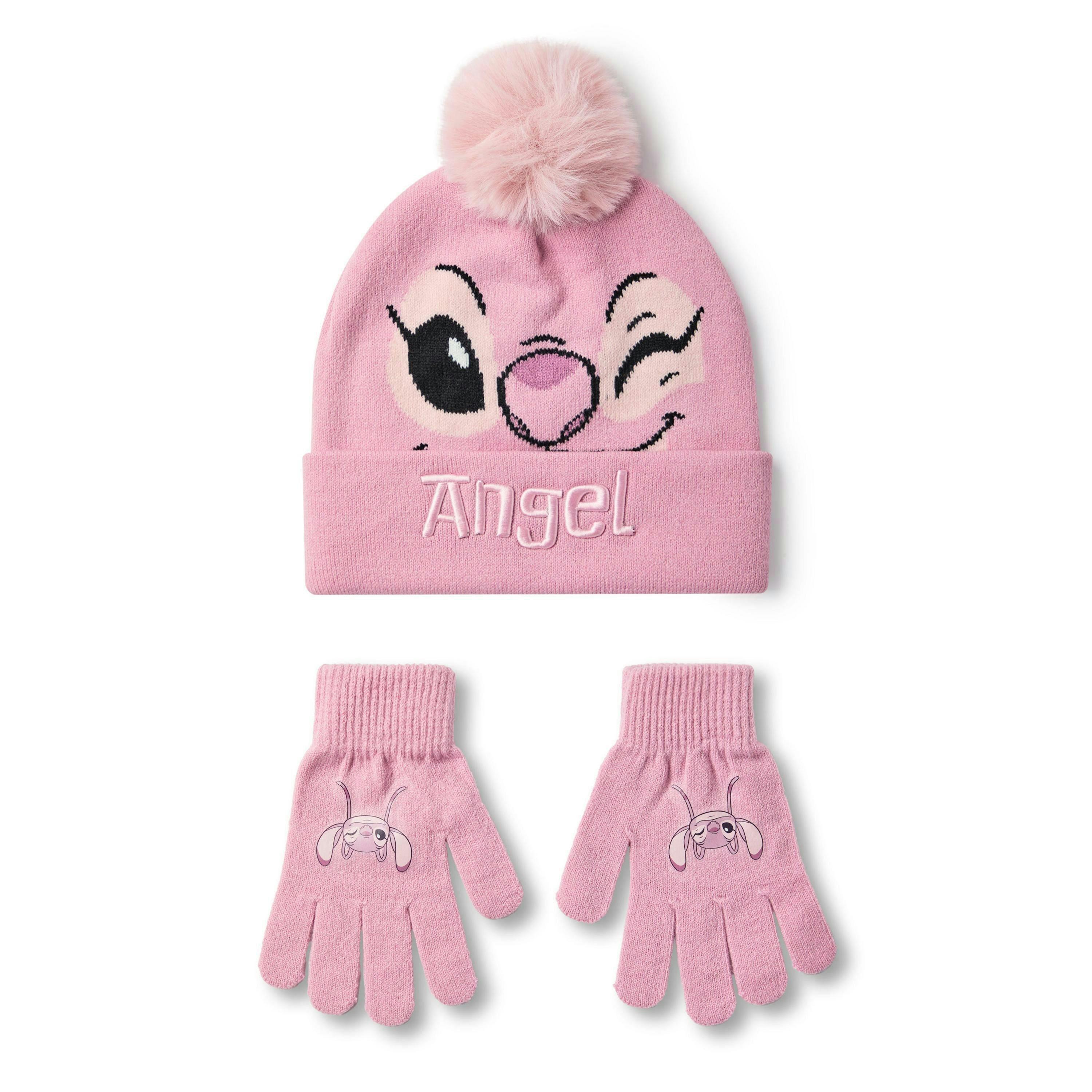 Disney Girls Pink Angel Character Face Beanie and Gloves Set (One Size) by Vanilla Underground , view 1 of 6