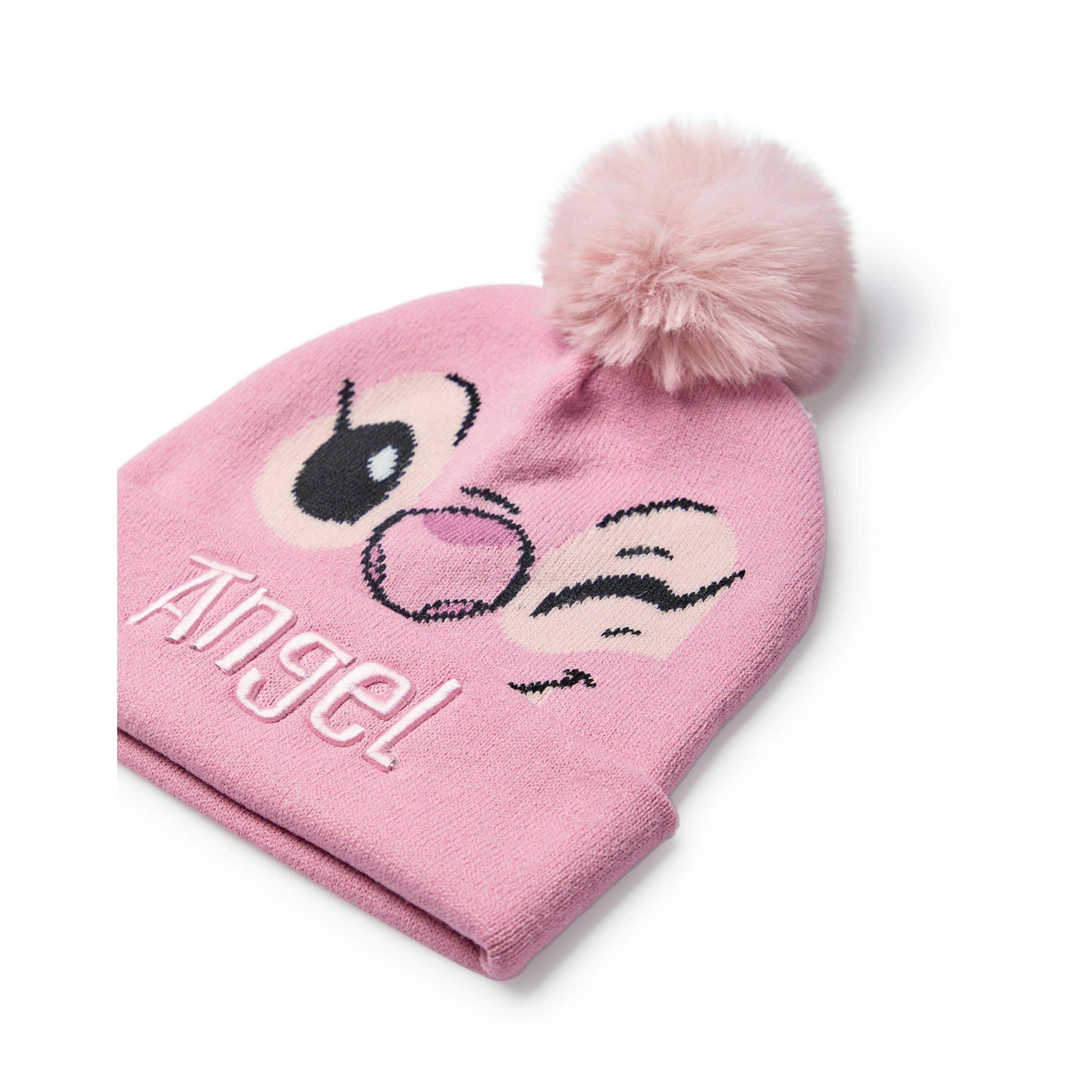 Disney Girls Pink Angel Character Face Beanie and Gloves Set (One Size) by Vanilla Underground , view 5 of 6