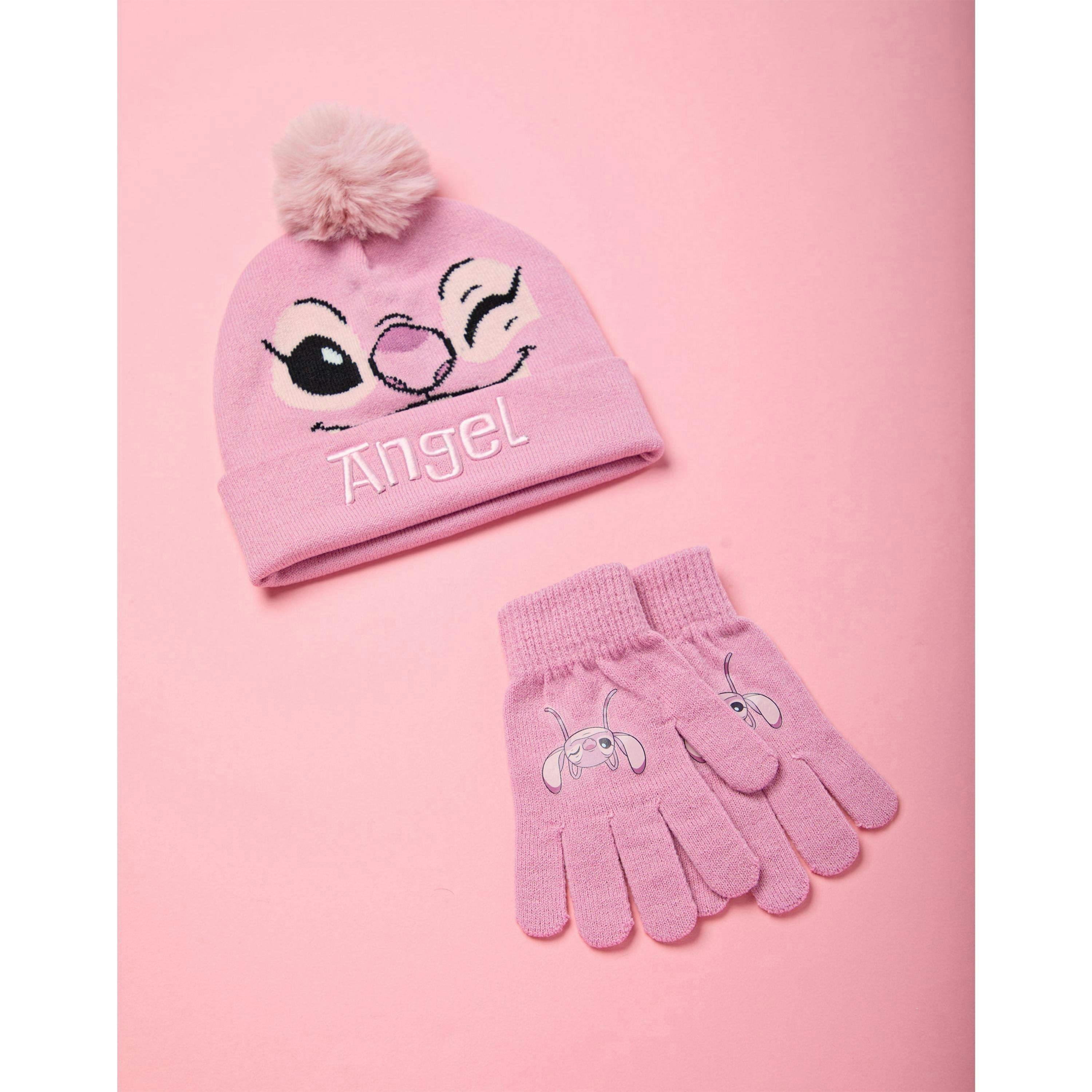 Disney Girls Pink Angel Character Face Beanie and Gloves Set (One Size) by Vanilla Underground , view 6 of 6