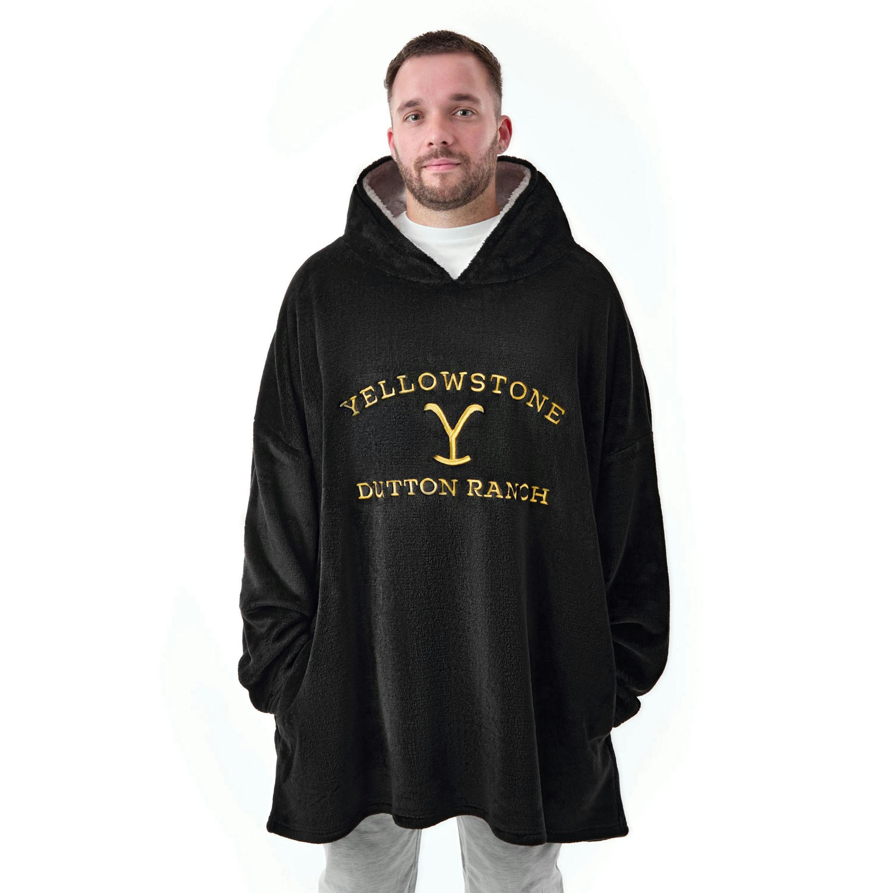Yellowstone Mens Black Dutton Ranch Logo Blanket Hoodie (One Size) by Vanilla Underground , view 1 of 6