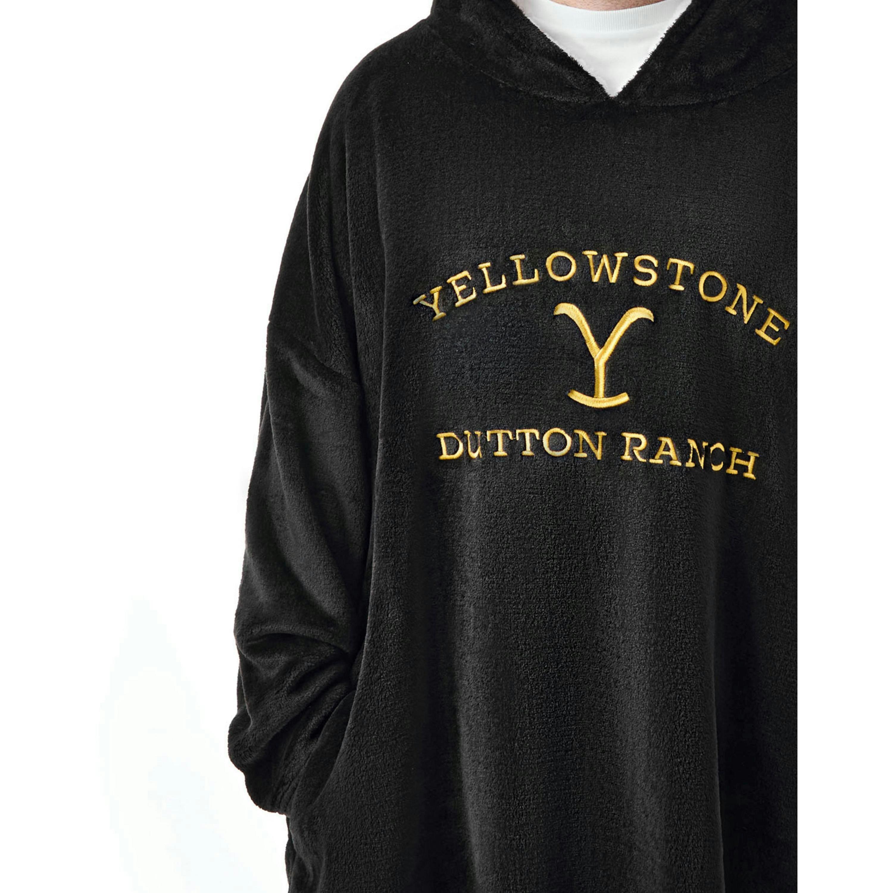 Yellowstone Mens Black Dutton Ranch Logo Blanket Hoodie (One Size) by Vanilla Underground , view 3 of 6