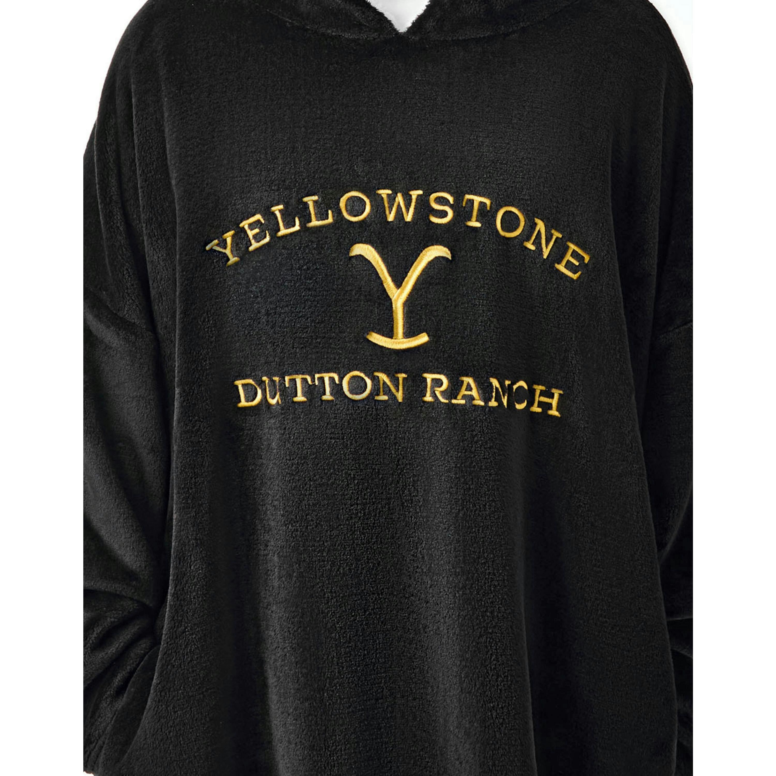 Yellowstone Mens Black Dutton Ranch Logo Blanket Hoodie (One Size) by Vanilla Underground , view 4 of 6