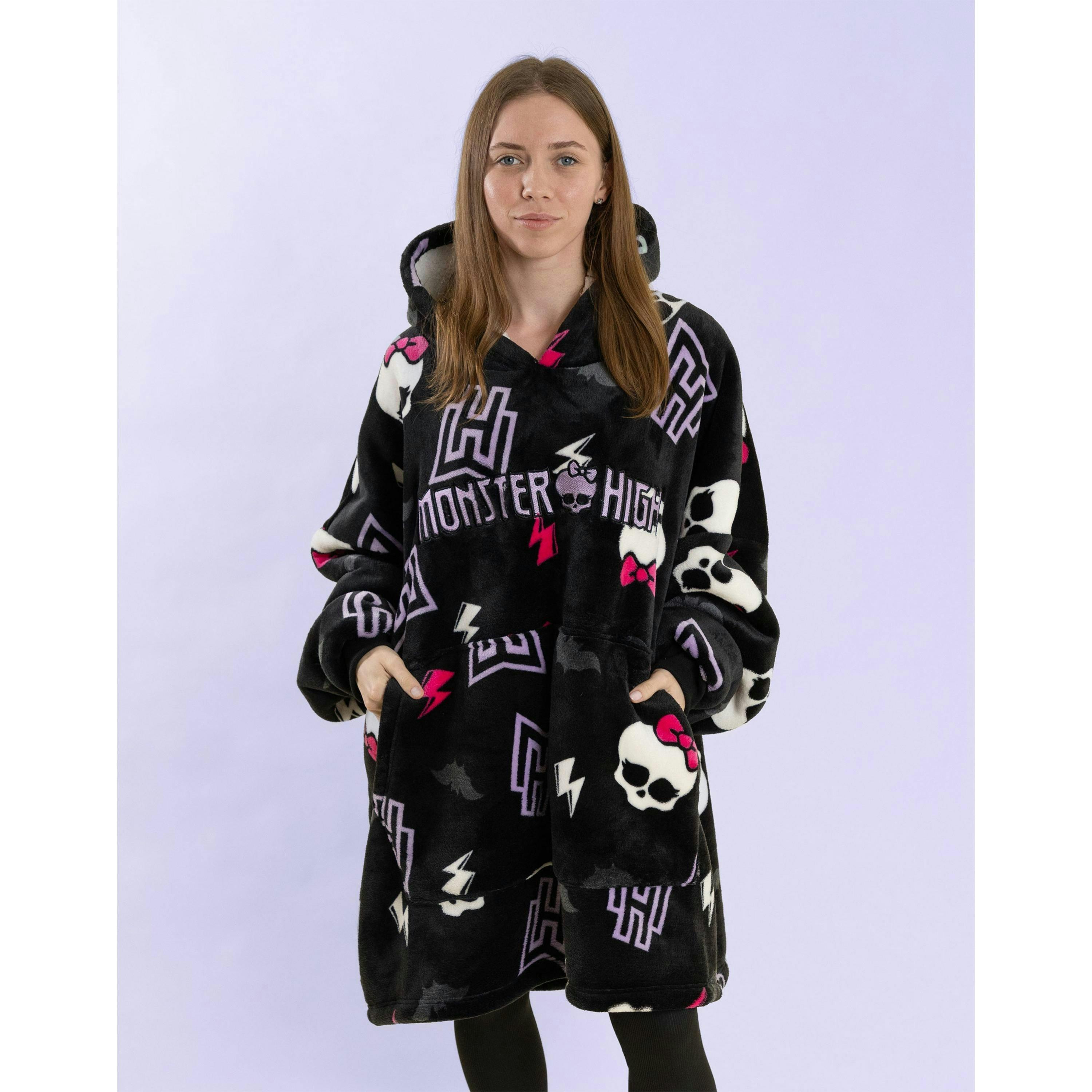 Monster High Womens Multicoloured Skull & Lighting Bolt Blanket Hoodie (One Size) by Vanilla Underground , view 2 of 6