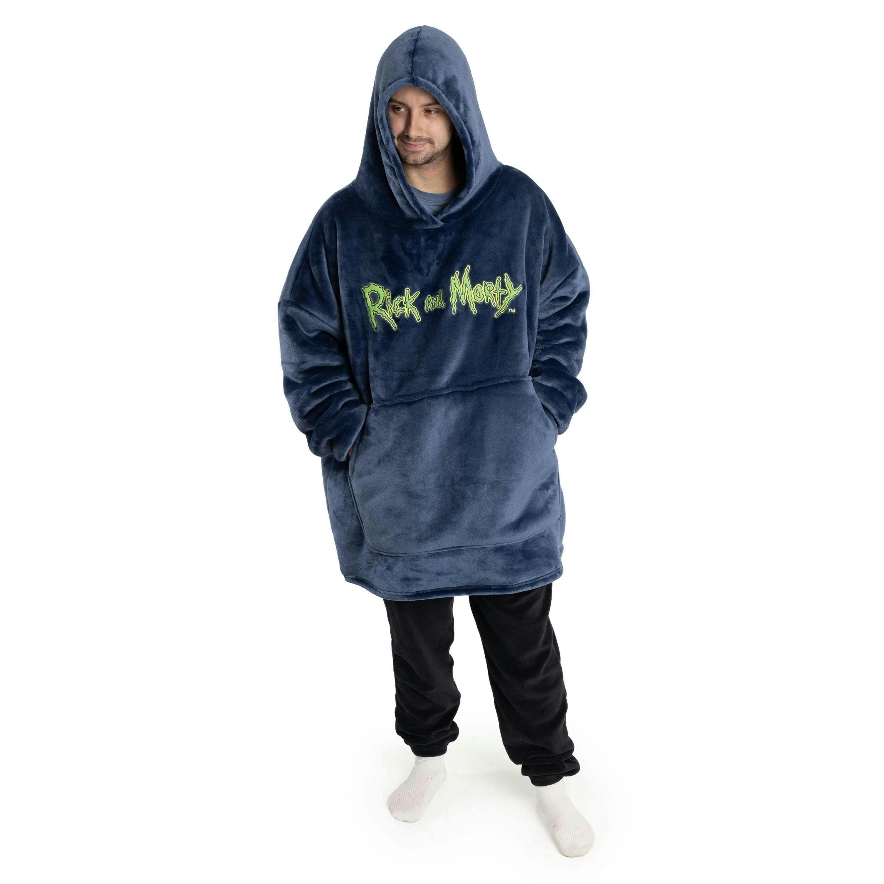 Rick And Morty Mens Black Character Blanket Hoodie (One Size) by Vanilla Underground , view 1 of 6