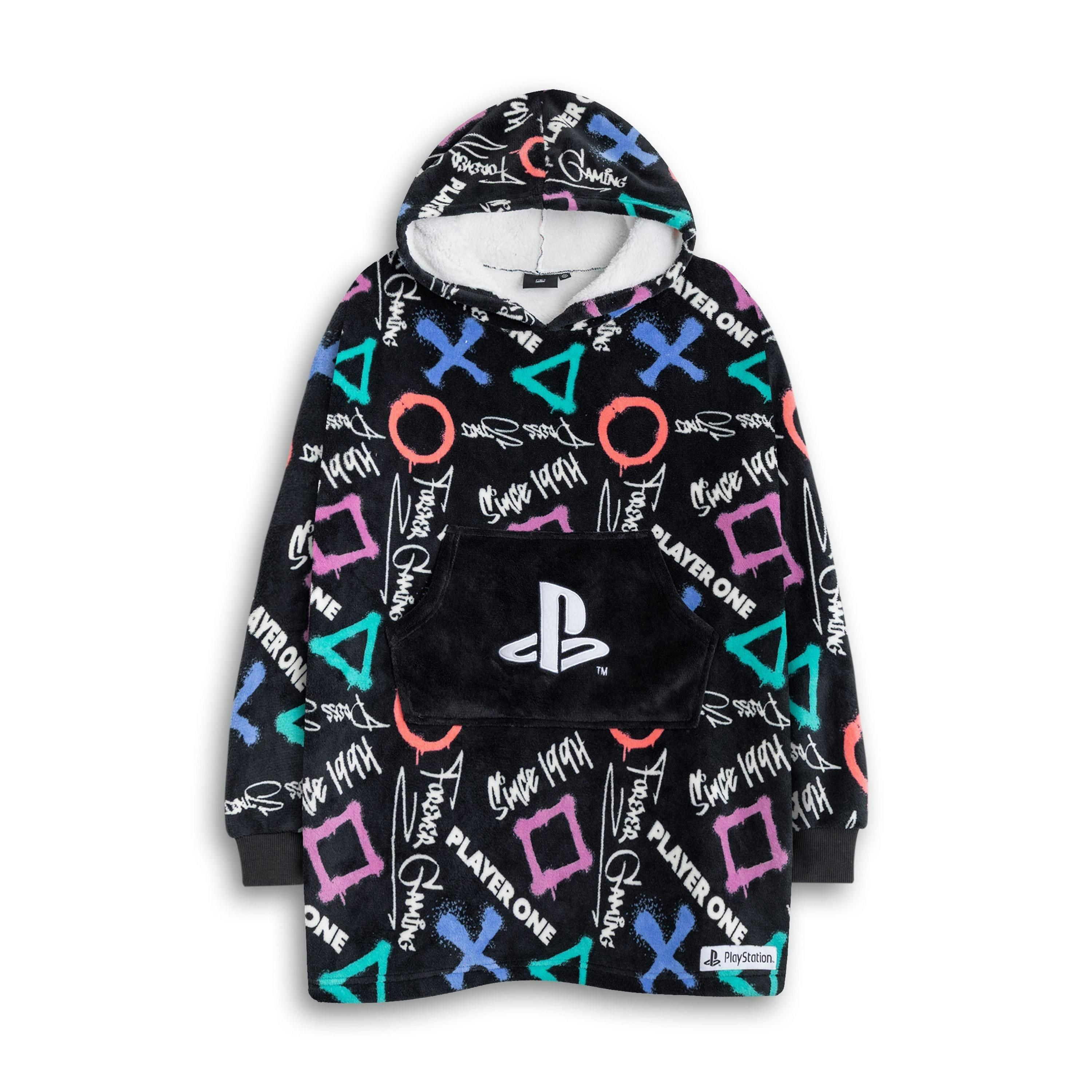 PlayStation Boys Black Logo Blanket Hoodie (One Size) by Vanilla Underground , view 1 of 6