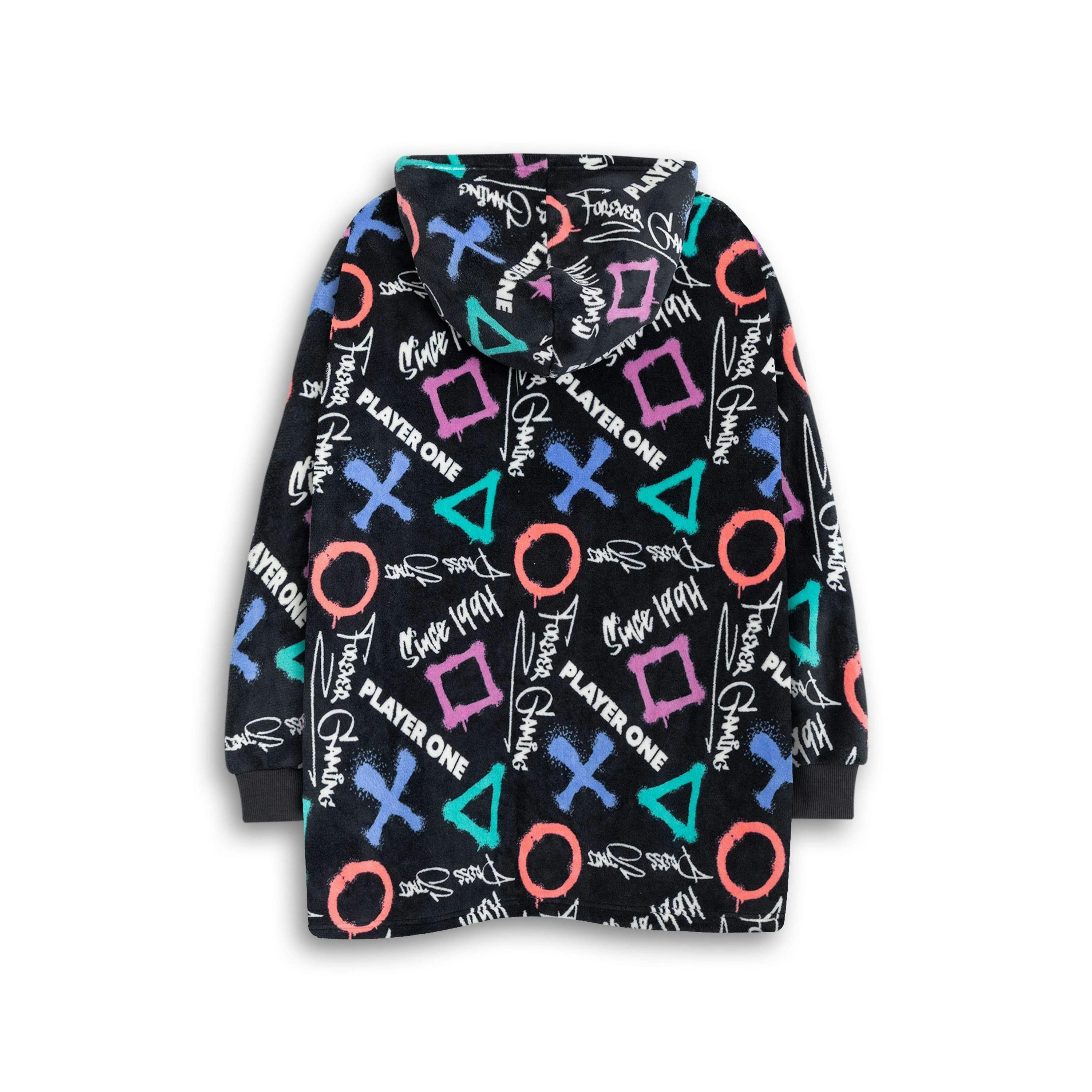 PlayStation Boys Black Logo Blanket Hoodie (One Size) by Vanilla Underground , view 2 of 6