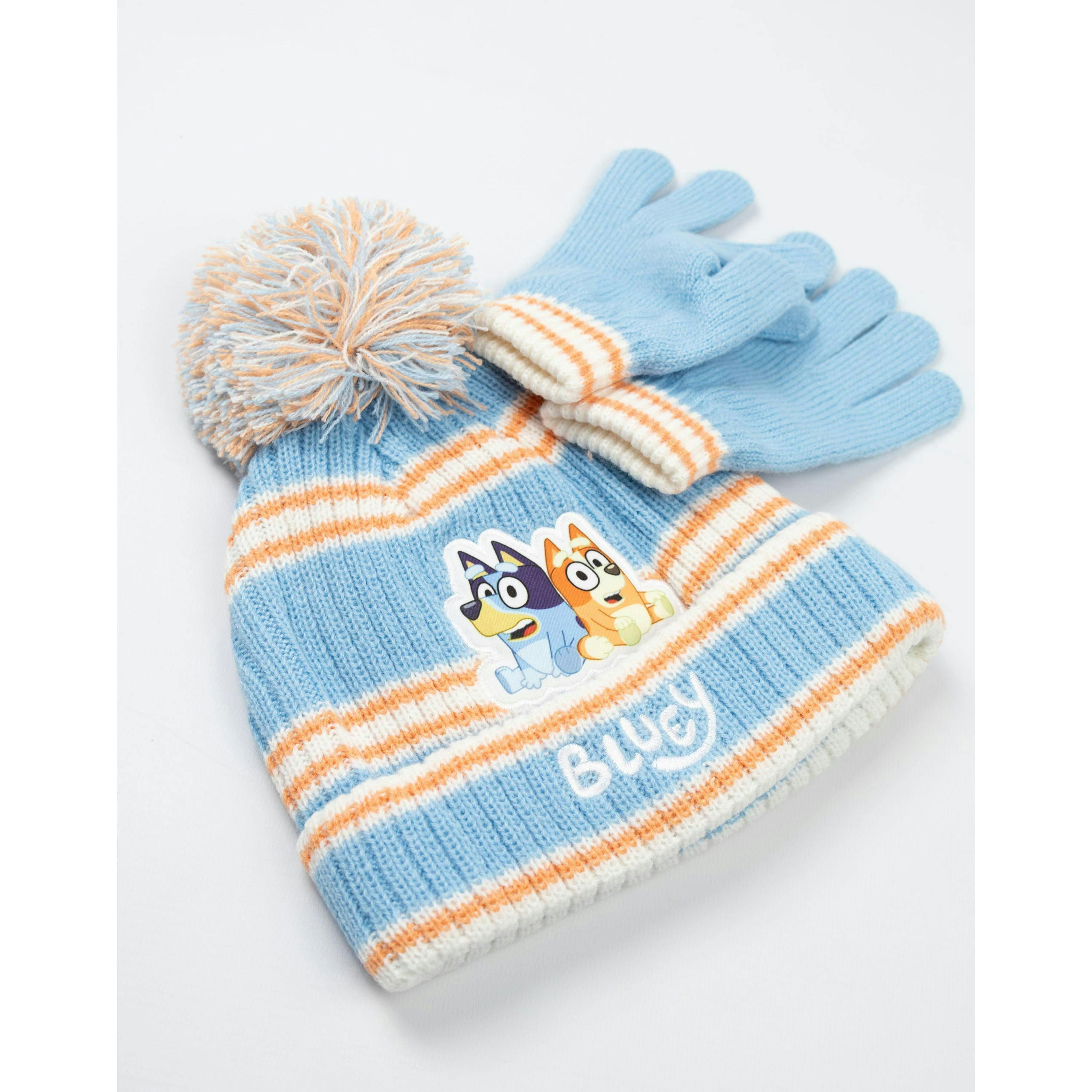 Bluey Girls Blue Character Beanie and Gloves Set (One Size) by Vanilla Underground , view 3 of 6