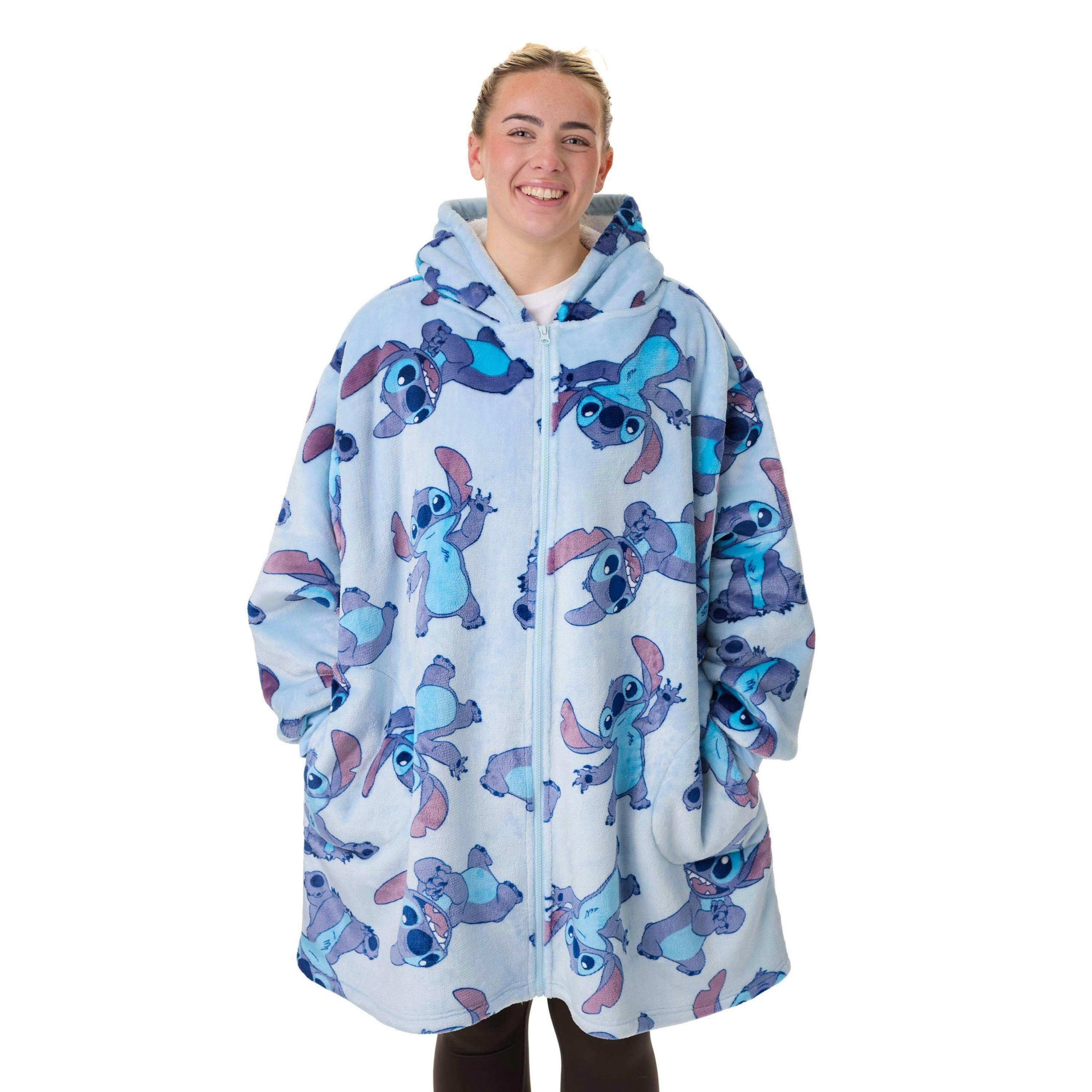 Disney Womens Blue Stitch Character Zip Through Blanket Hoodie (One Size) by Vanilla Underground , view 1 of 5